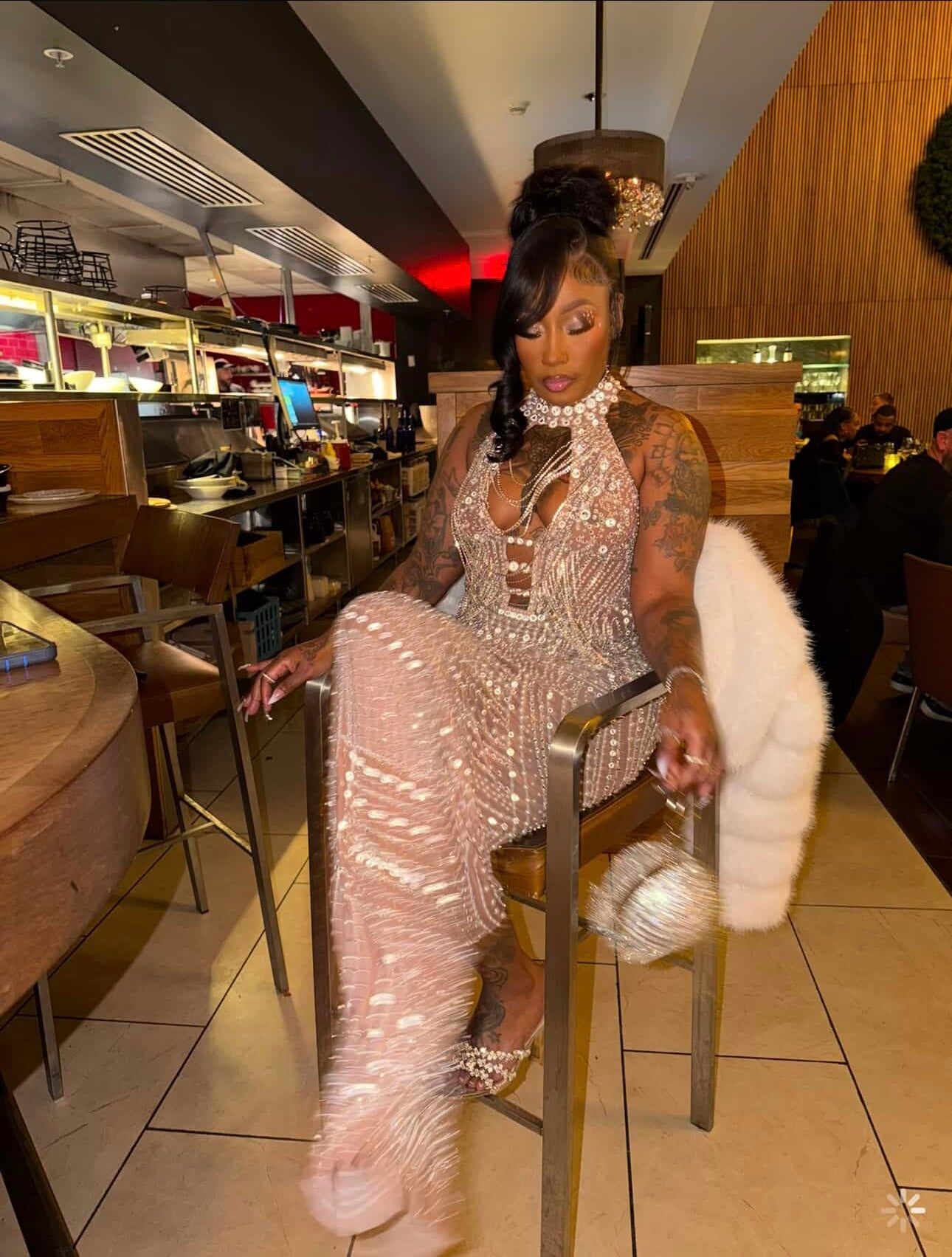 READY TO SHIP Moonlight Dreams Rhinestone Chain Mesh Maxi Dress -Silver