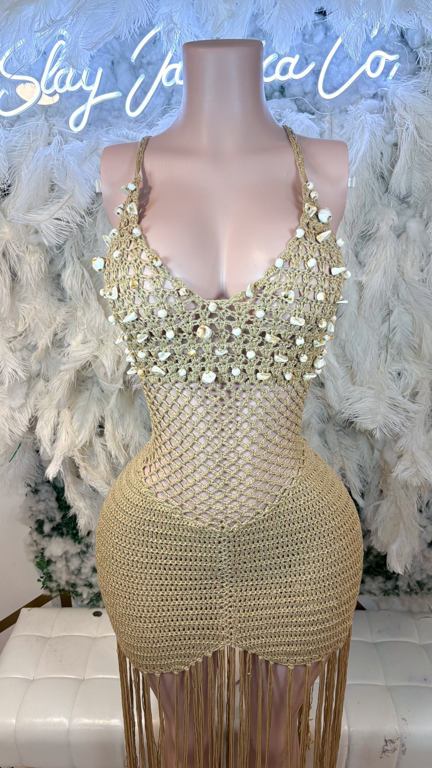 READY TO SHIP By The Seaside Crochet Shell Maxi Dress
