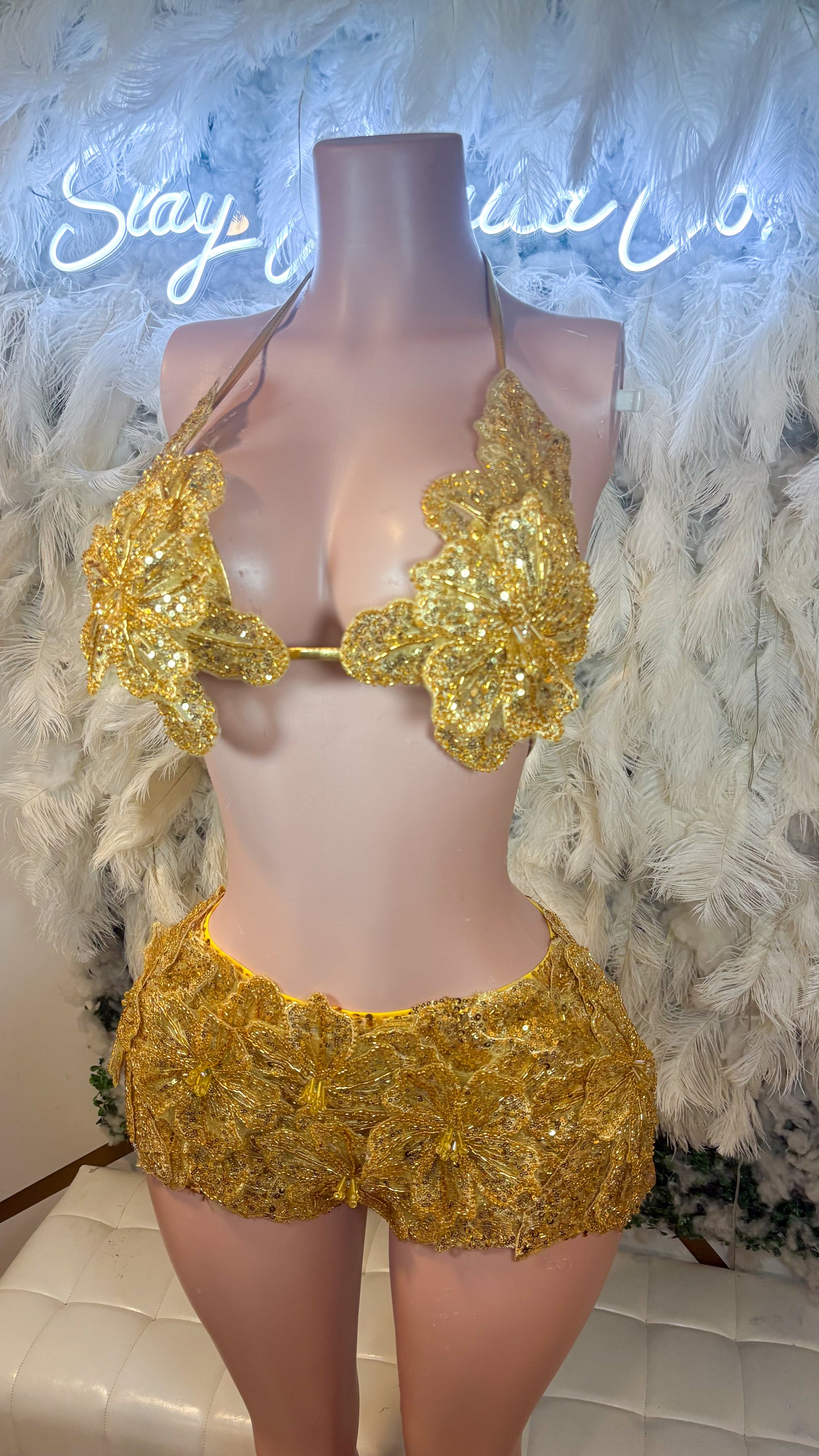Seychelles  Doll Floral Sequin Shorts Set - Gold