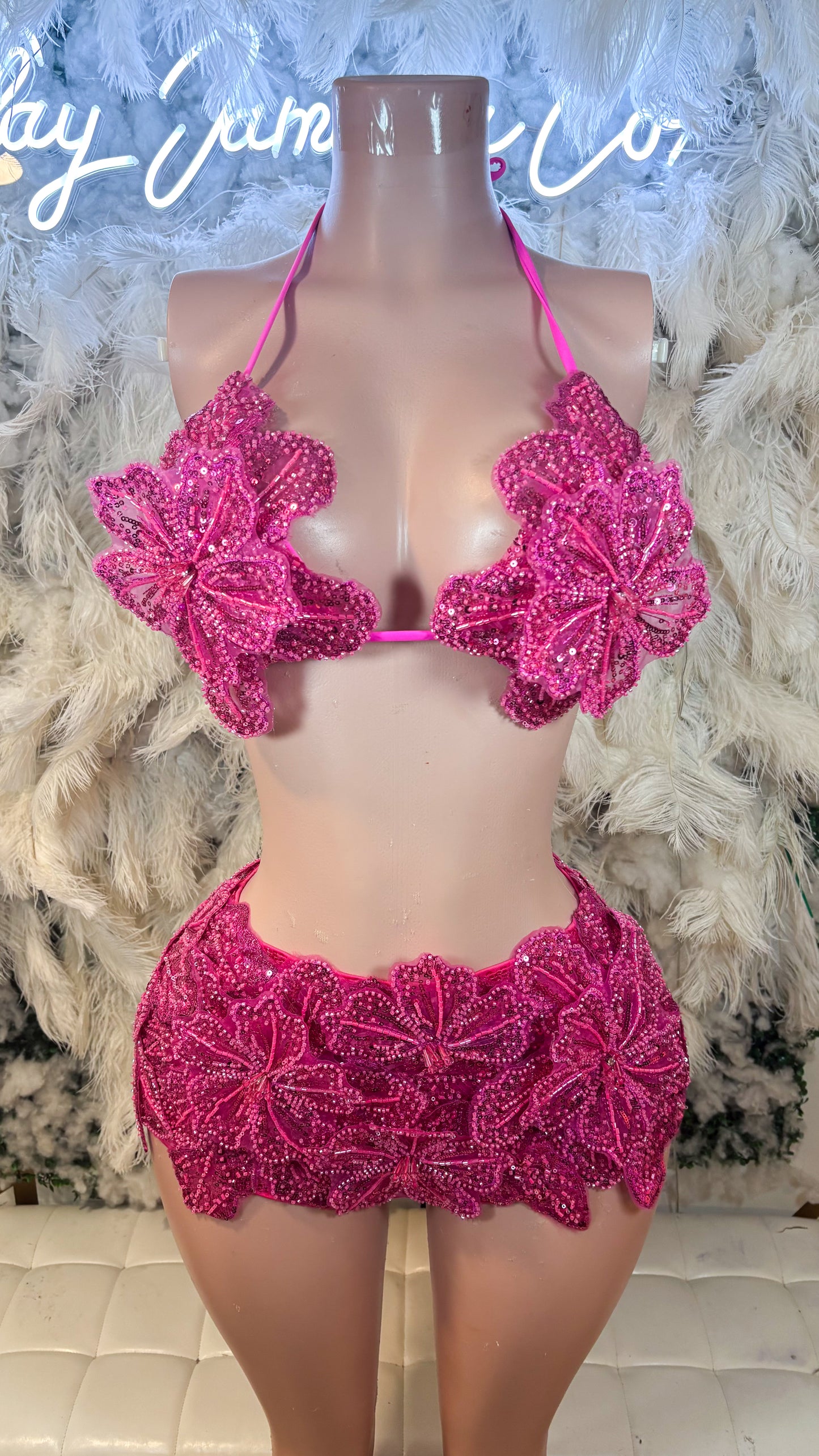 Seychelles Doll Floral Sequin Shorts Set - Pink