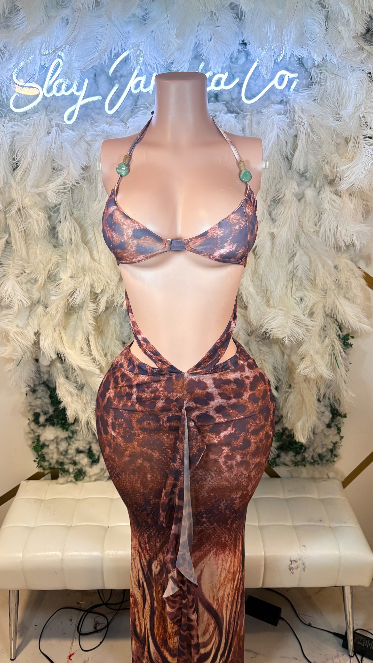 READY TO SHIP Leopard Mami Cut Out Maxi Dress