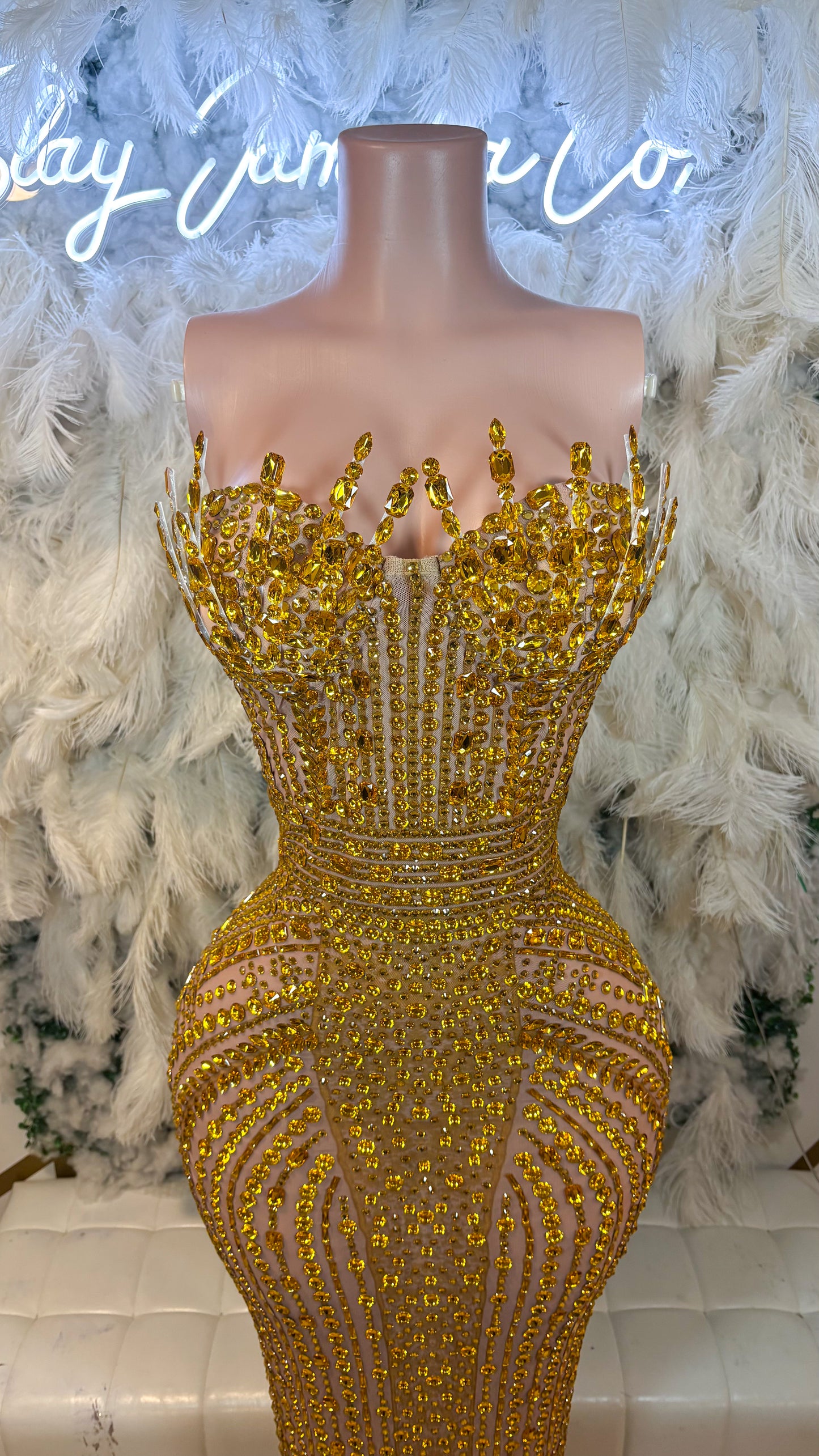 READY TO SHIP  Stunner Forever Rhinestone Maxi Dress -Gold