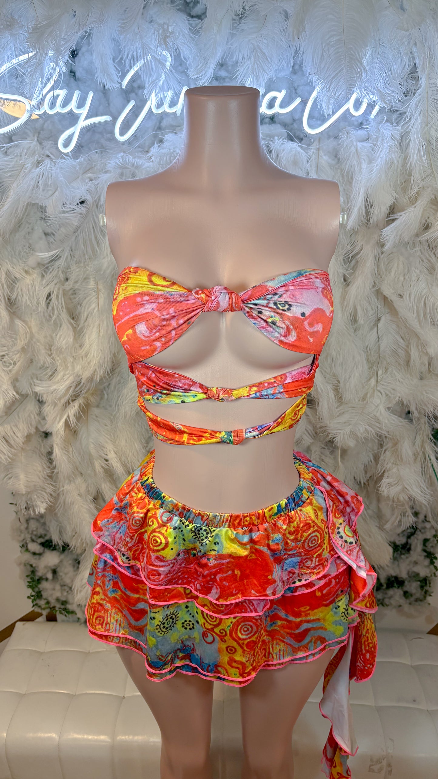 READY TO SHIP Coral Floral Skirt Set