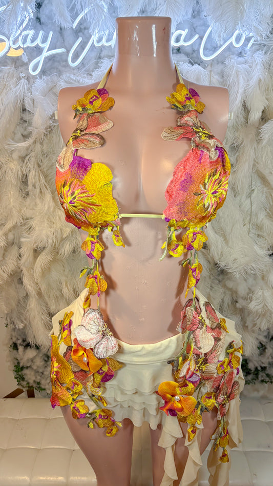 Hawaiian Mojito Sunrise Floral Skirt Set - Yellow Combo