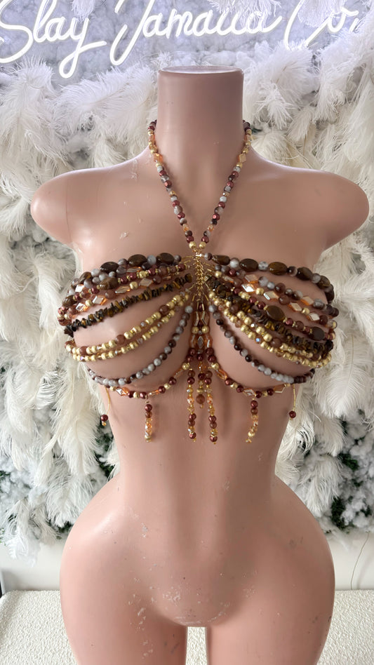 Summers in Capri Acrylic Beaded Top - Brown