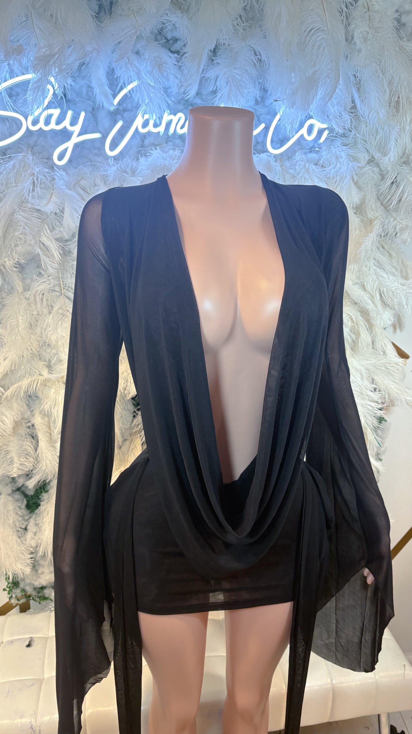 Her Main Attraction Draped Mesh Dress - Black