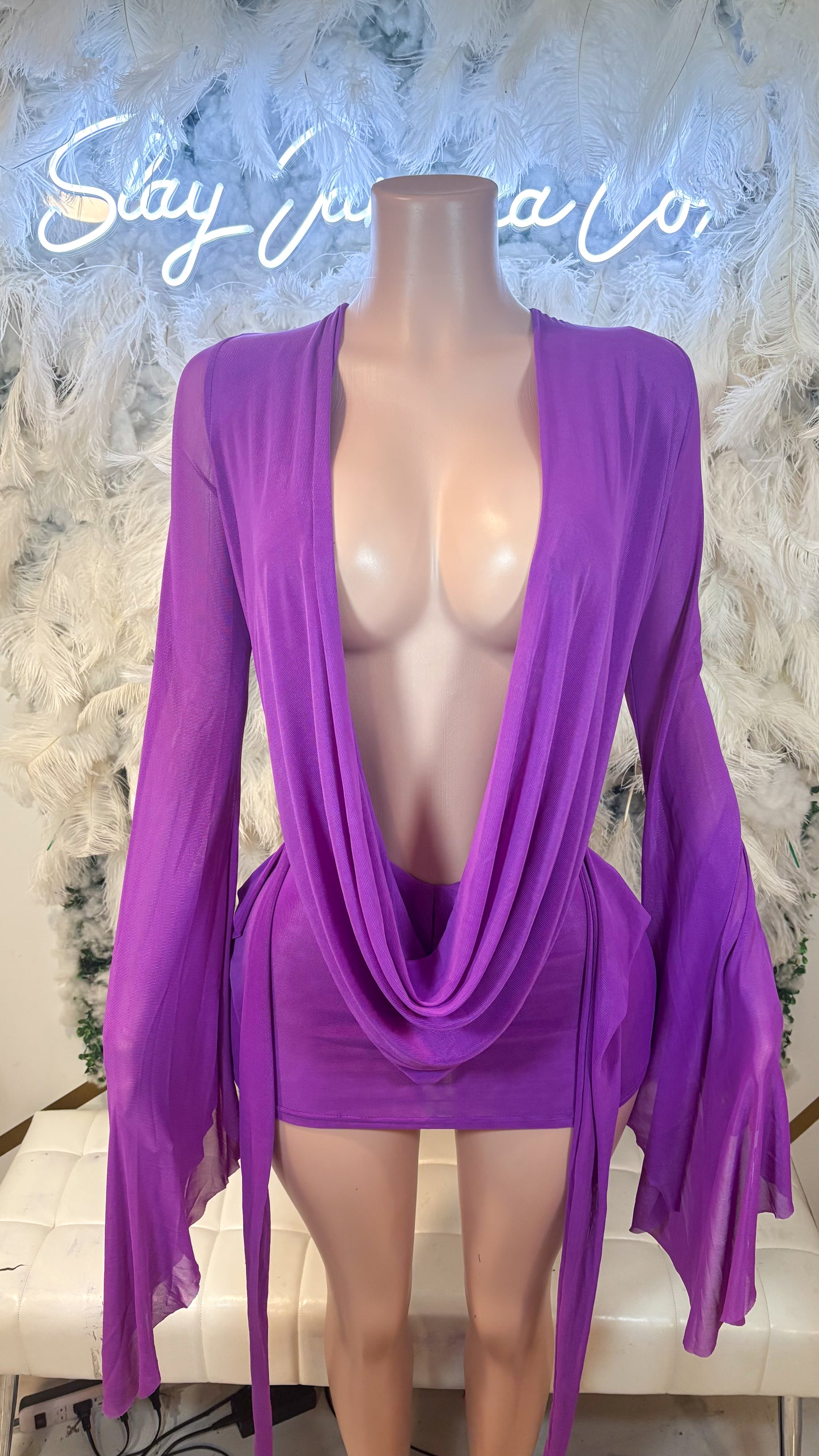 Her Main Attraction Draped Mesh Dress - Purple
