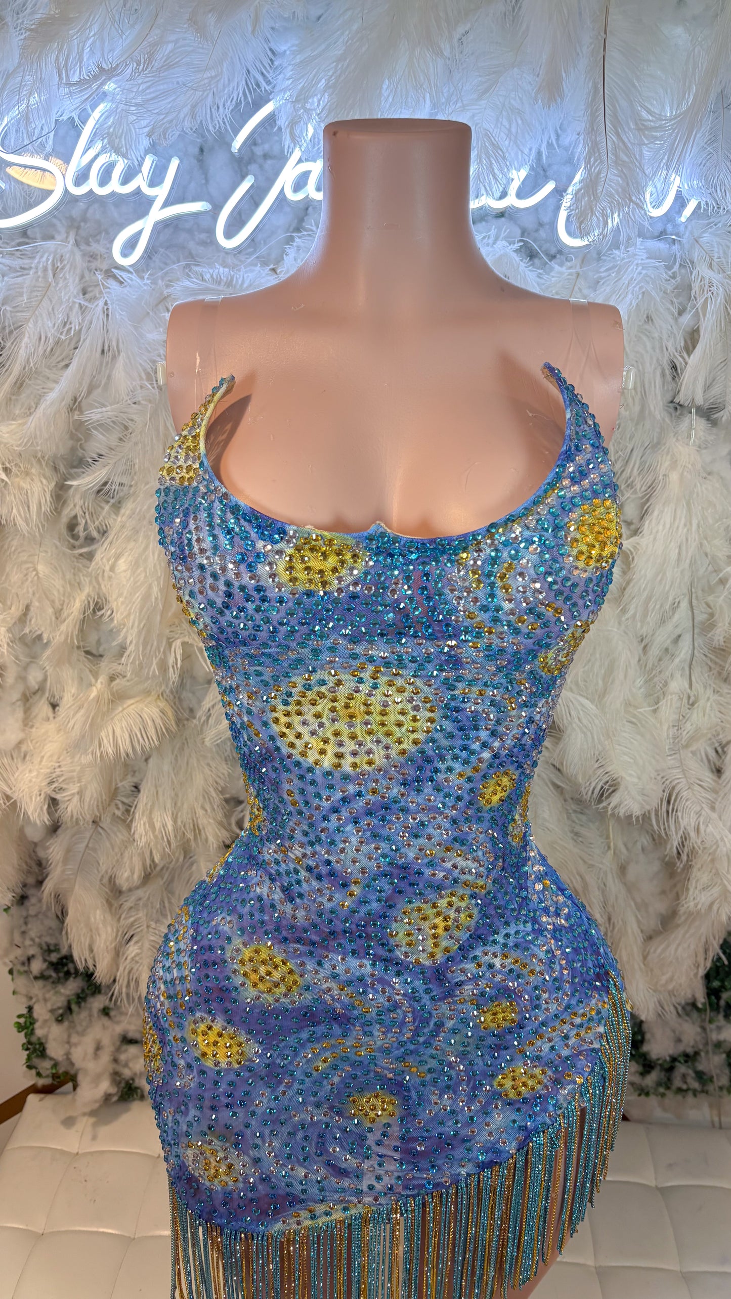 READY TO SHIP Starry Nights Rhinestone Mini Mesh Dress