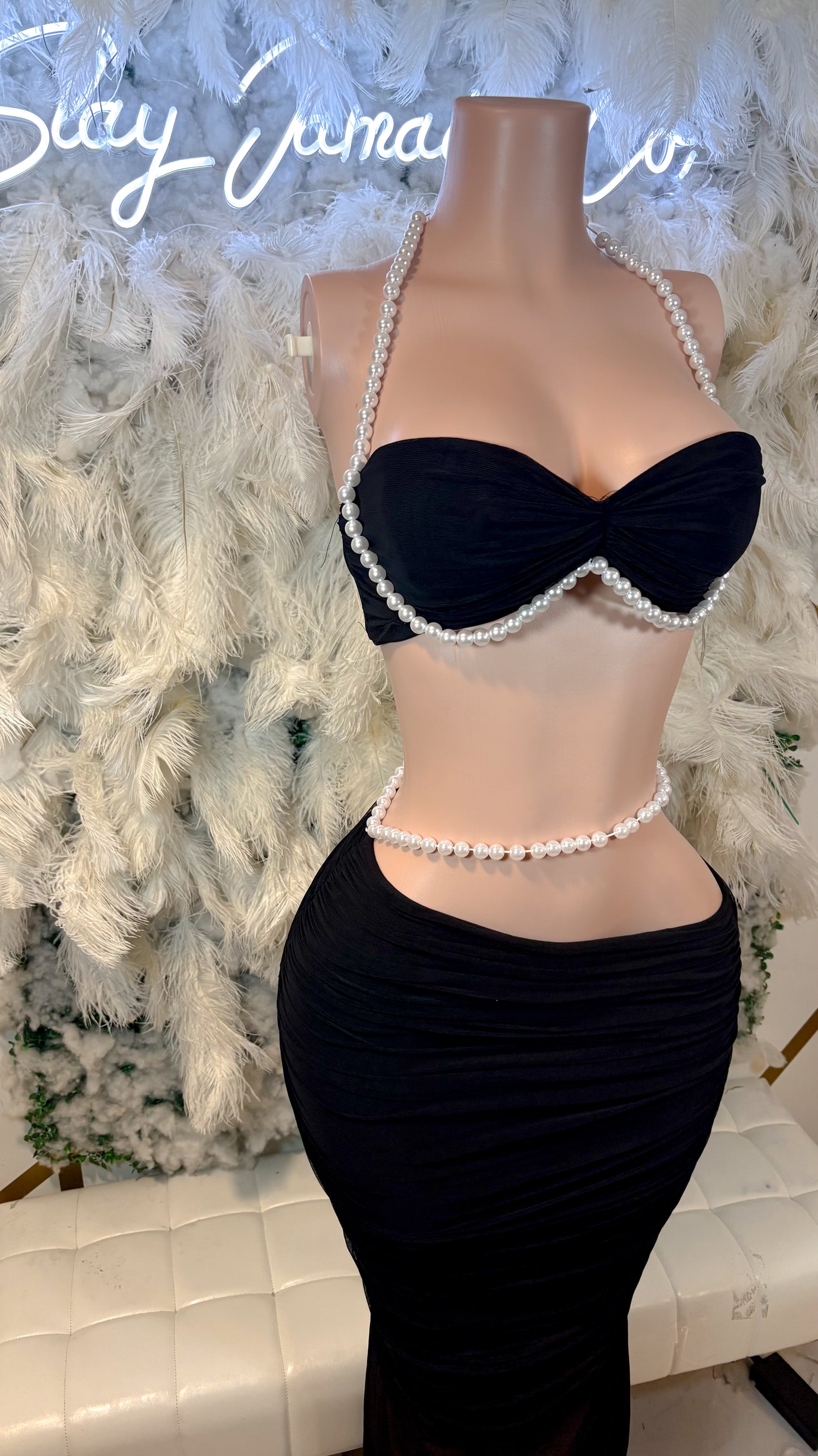 READY TO SHIP Pearls Allure Skirt Set - Black