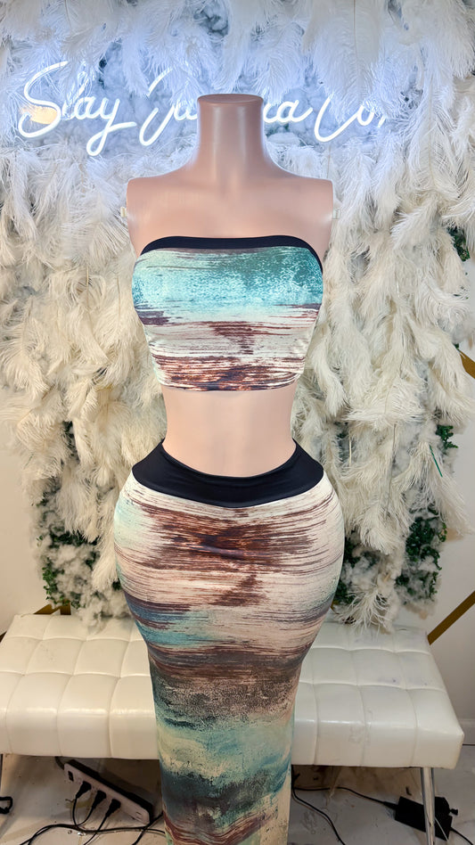 READY TO SHIP Waves Like The Ocean Skirt Set