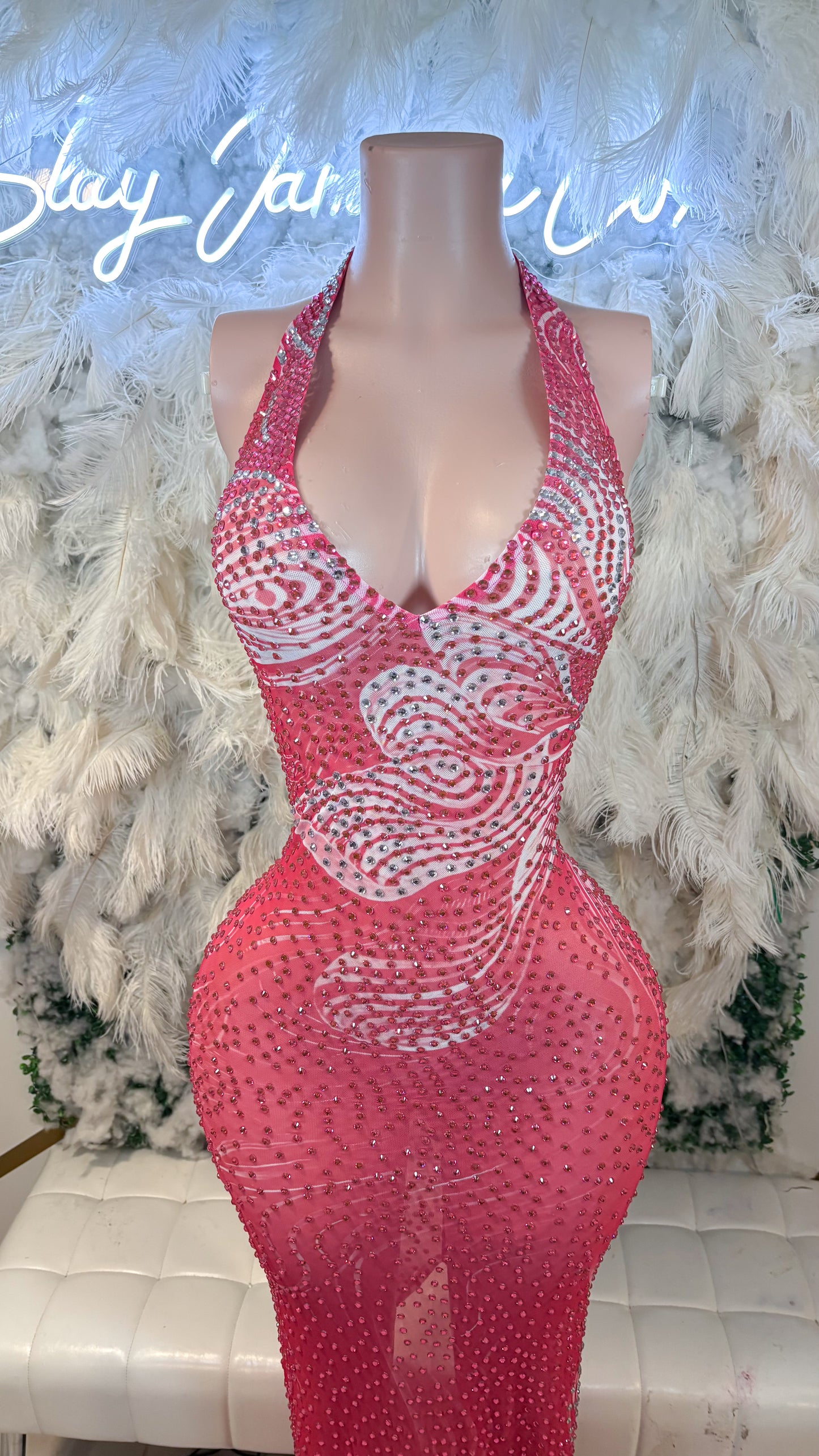 READY TO SHIP Pink Persuasion Rhinestone Maxi dress