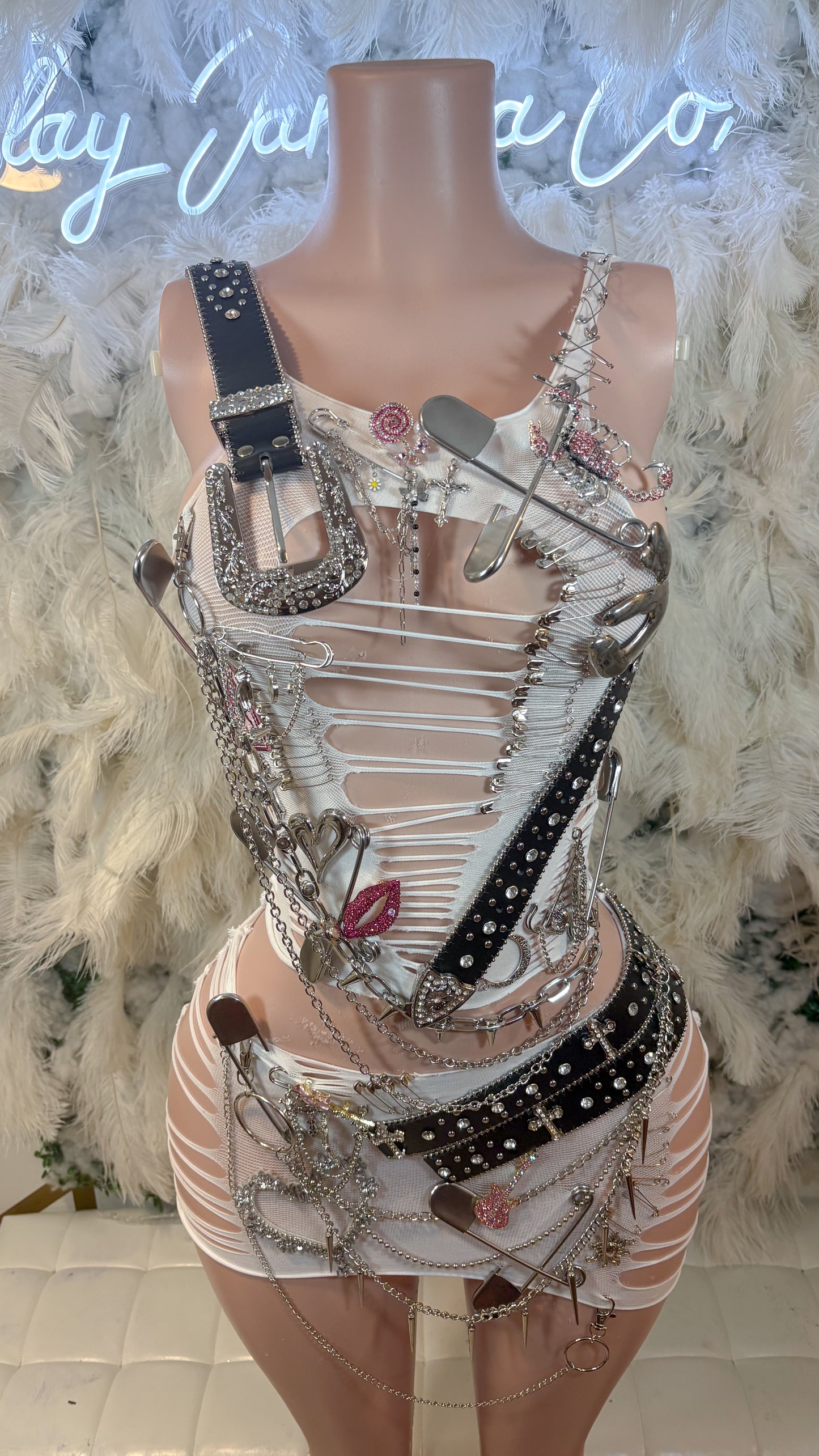 Rebel Tingz Emebellished Mesh Skirt Set