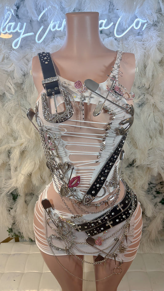 Rebel Tingz Emebellished Mesh Skirt Set