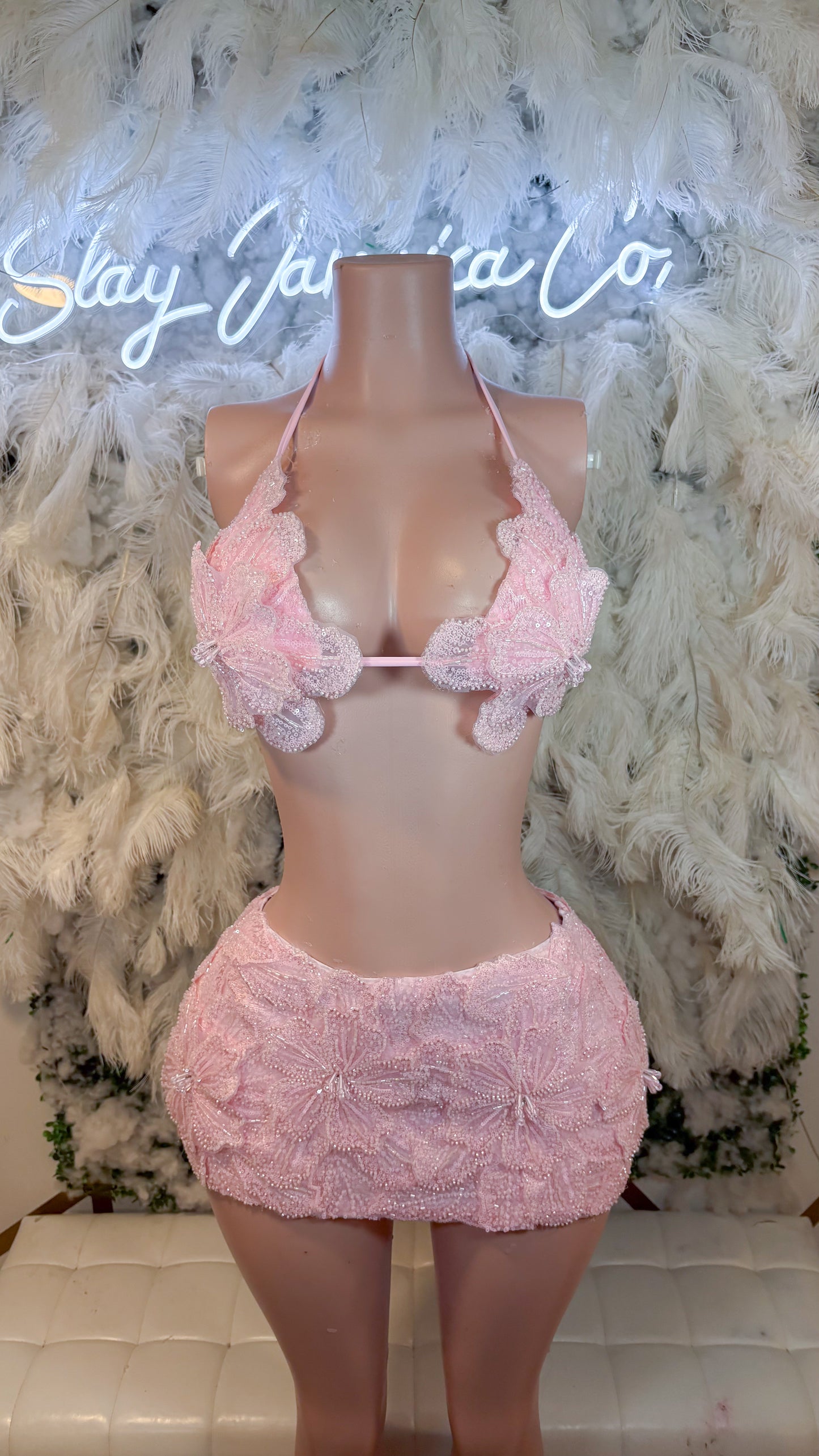 Seychelles  Doll Floral Sequin Skirt Set - Light Pink
