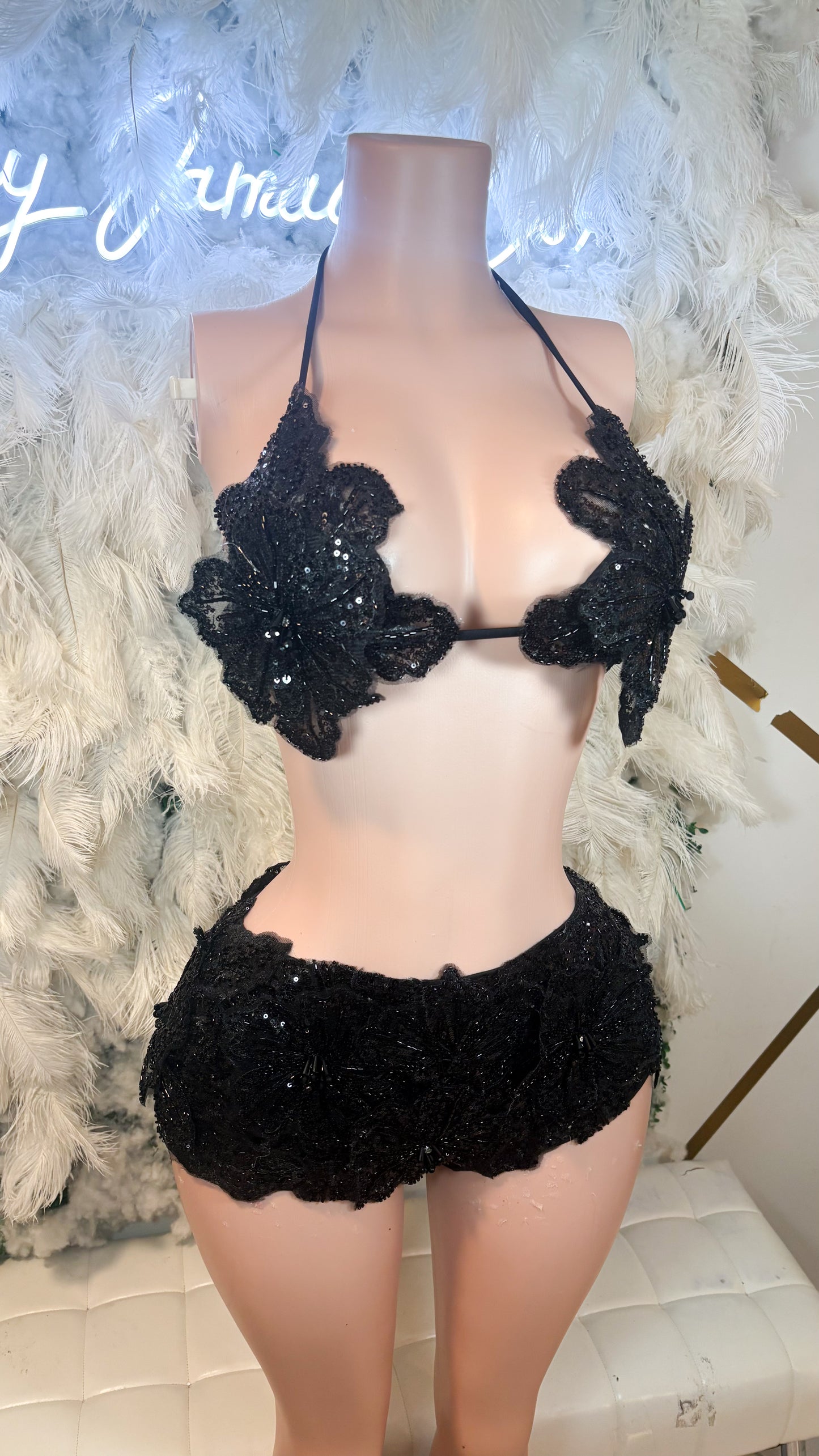 READY TO SHIP Seychelles  Doll Floral Sequin Shorts Set - Black