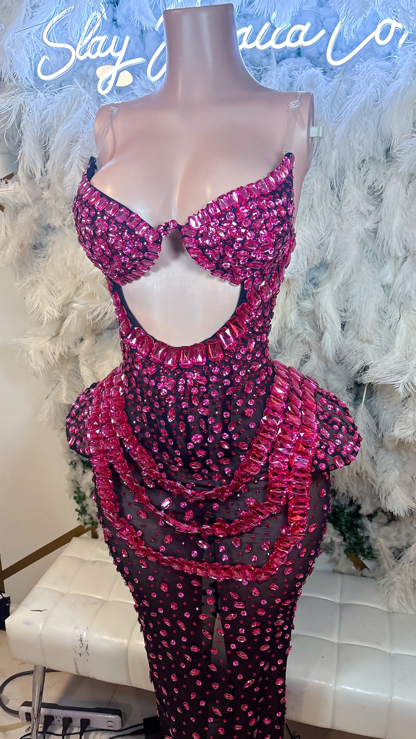 PREORDER ONLY  Diamonds Are Forever Luxe Rhinestone Maxi Dress - Fuschia