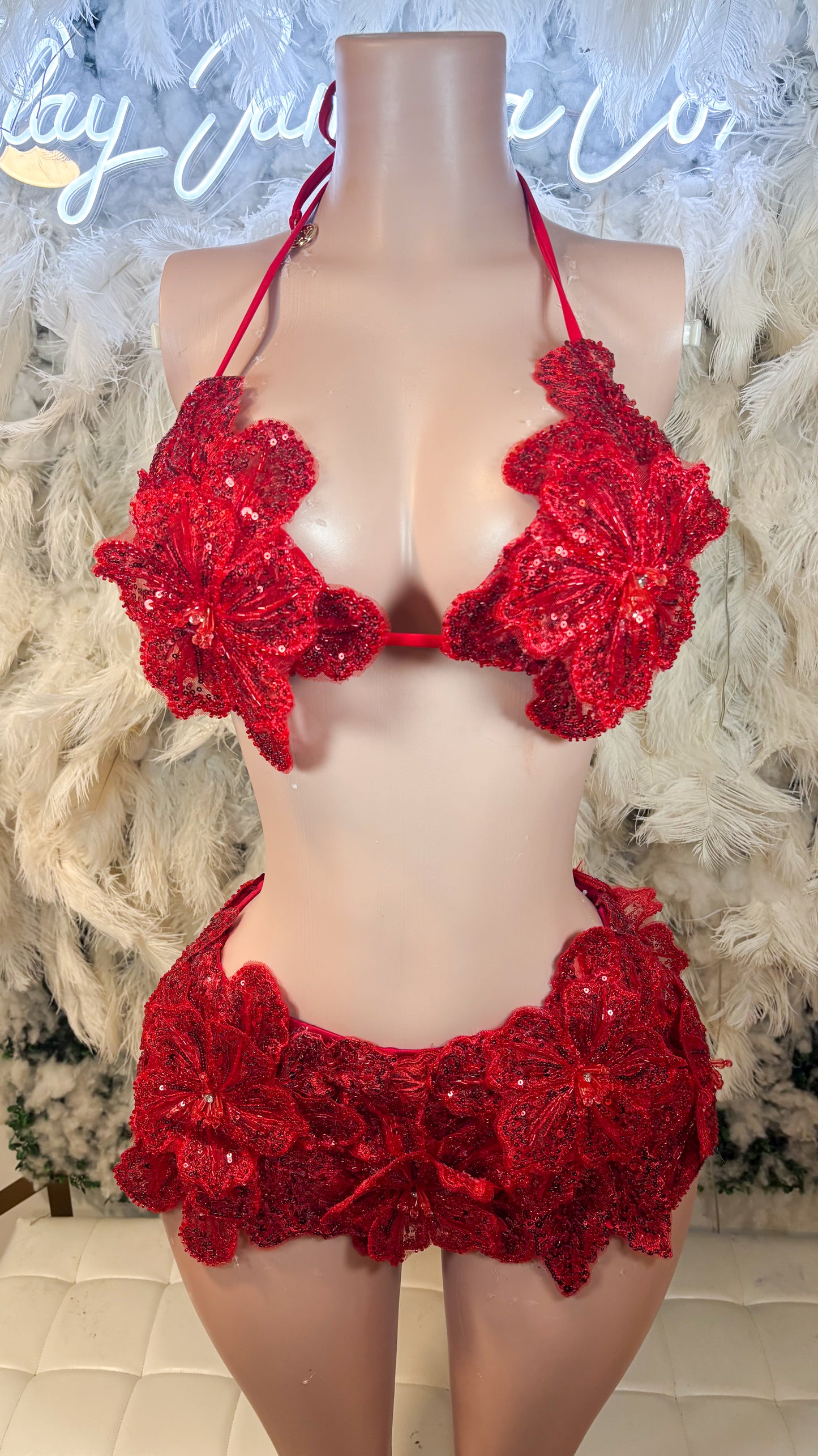 Seychelles Doll Floral Sequin Shorts Set - Red