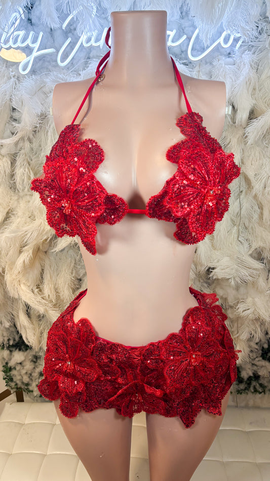 Seychelles Doll Floral Sequin Shorts Set - Red