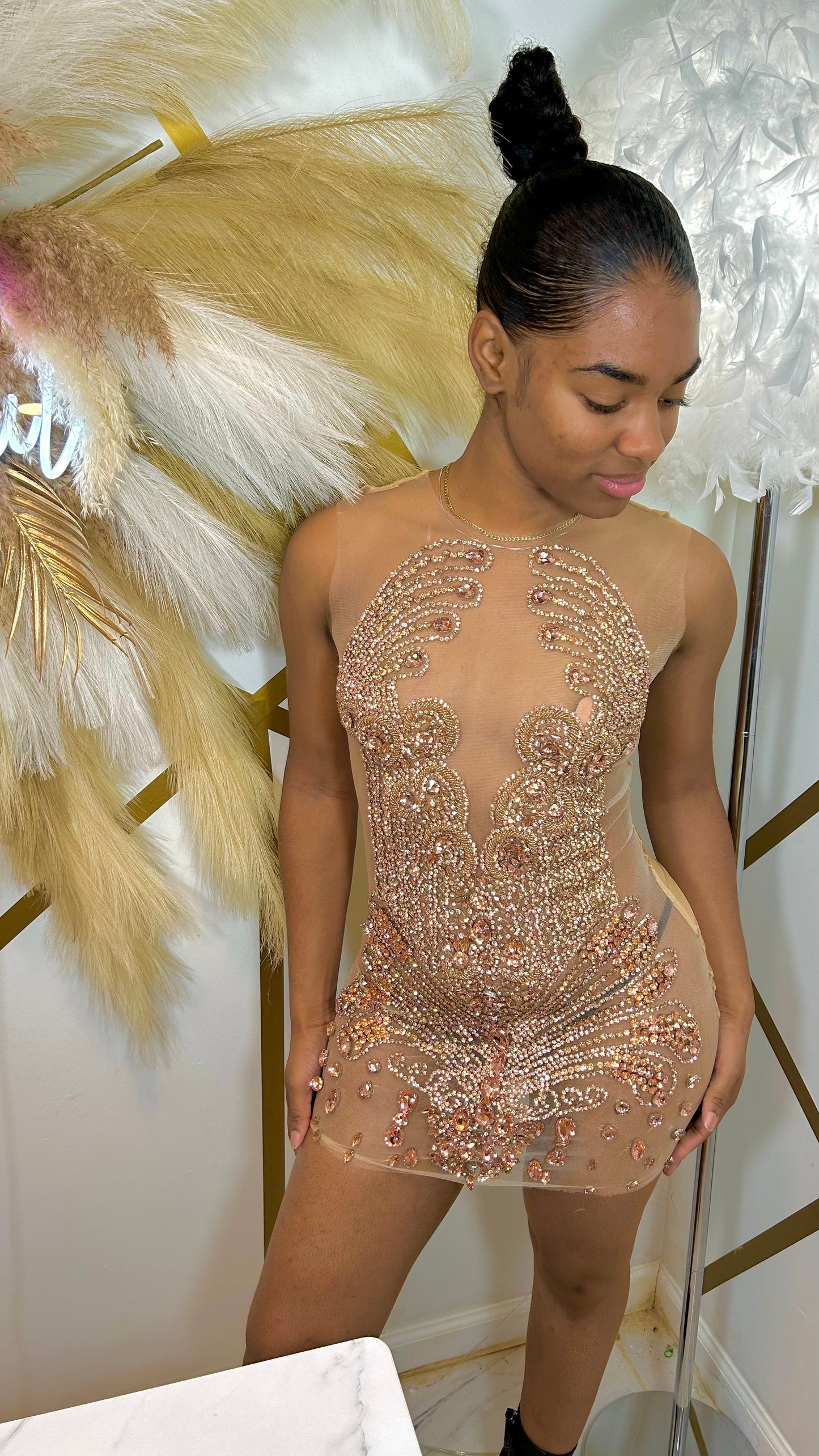 READY TO SHIP The Baddest In Charge Rhinestone Luxe Mini Dress
