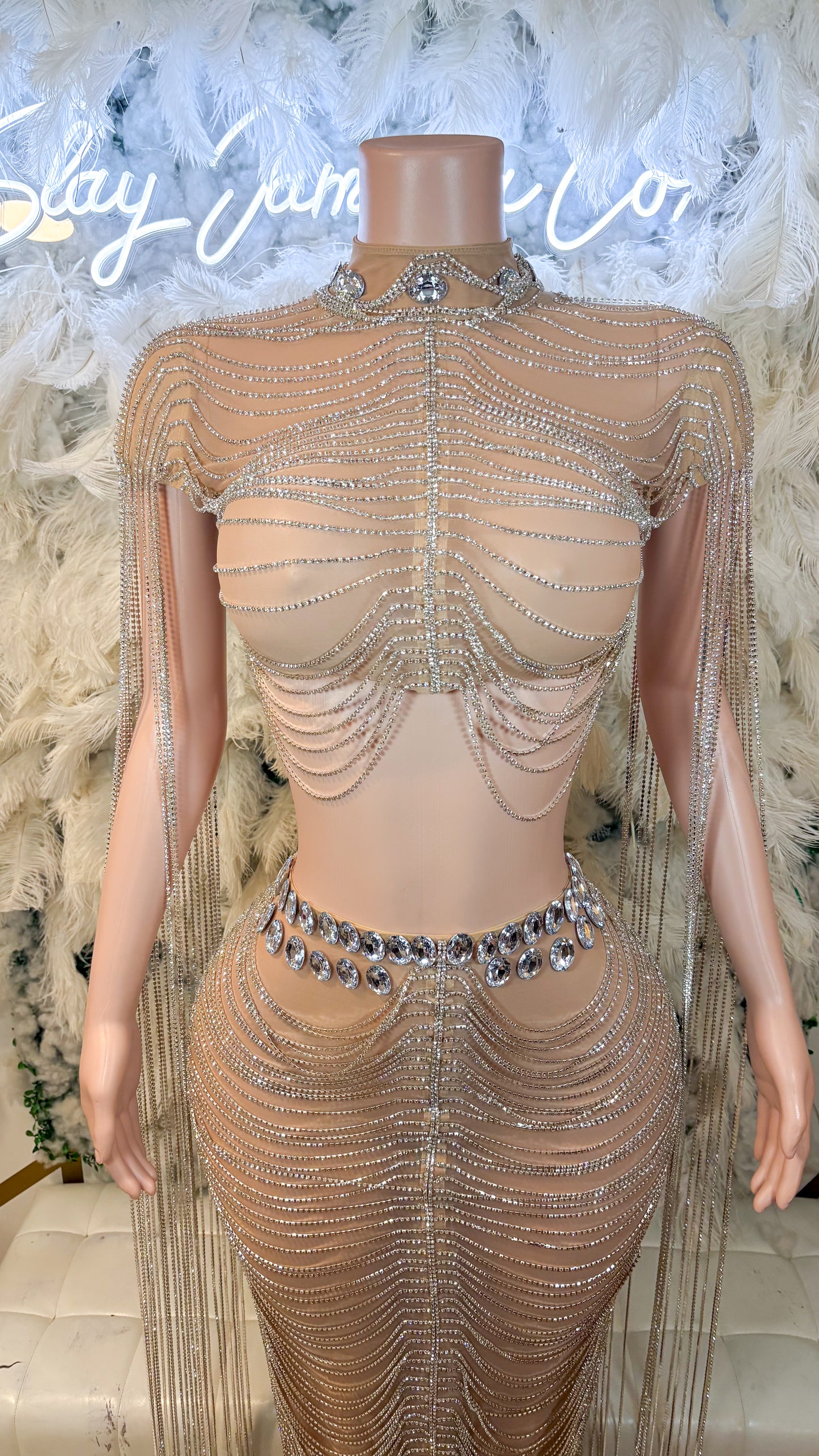 READY TO SHIP Luxe Off The Chains Rhinestone Maxi Skirt Set