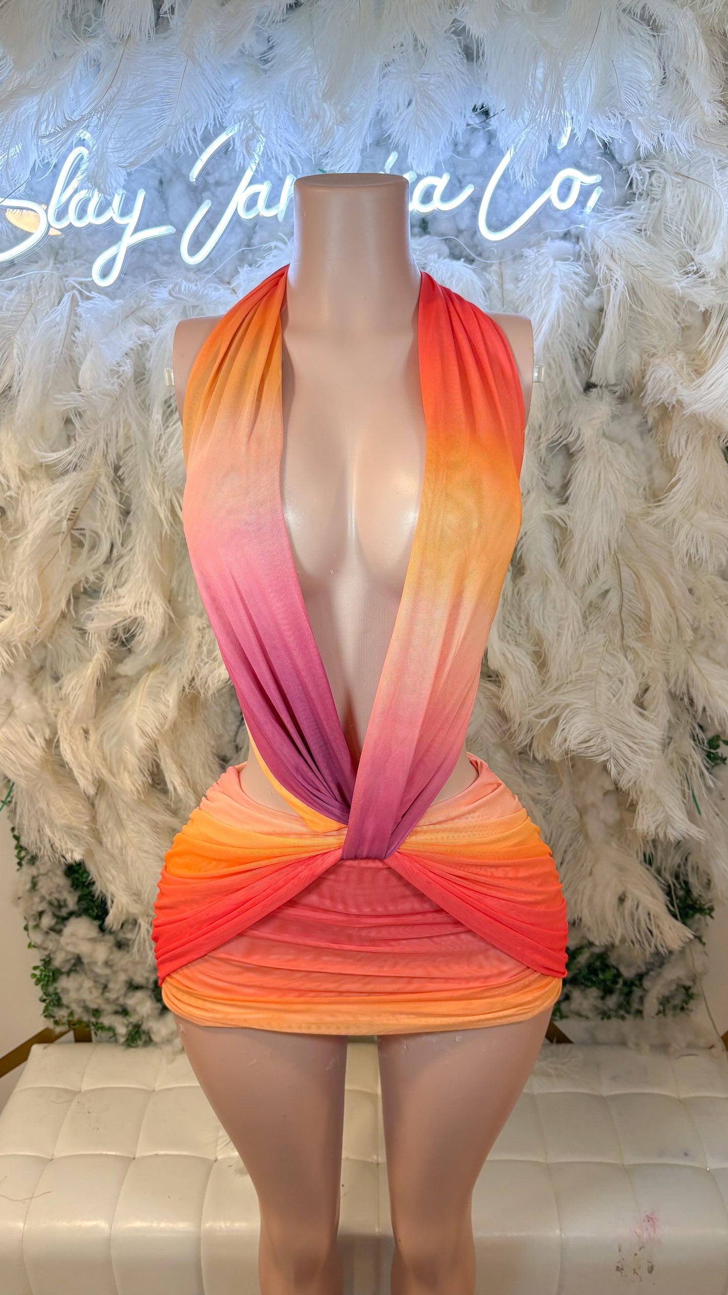 READY TO SHIP Summer Sorbet Twist Ombré Mini Dress -Orange