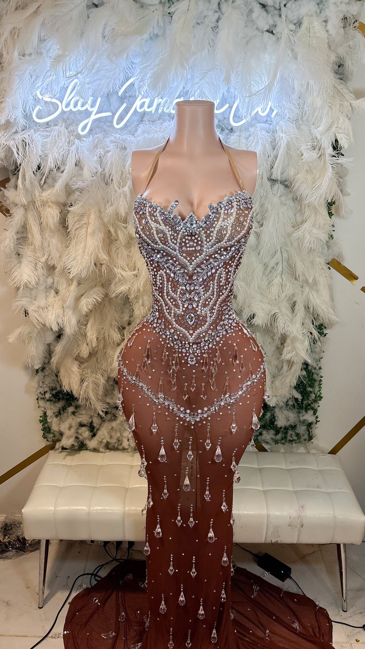 READY TO SHIP Teardrops Of Luxe Rhinestone Maxi Mesh Dress