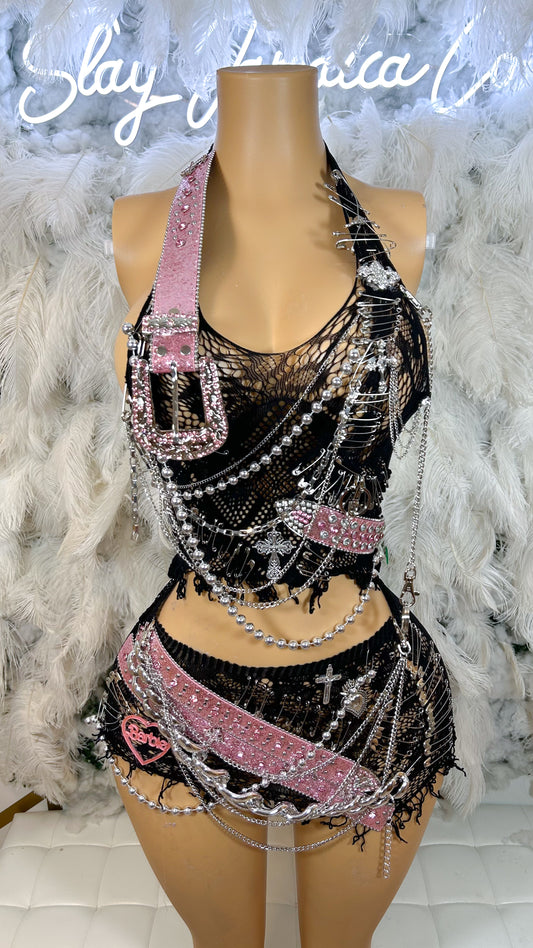 Baddies R Us Embellished Mesh Skirt Set