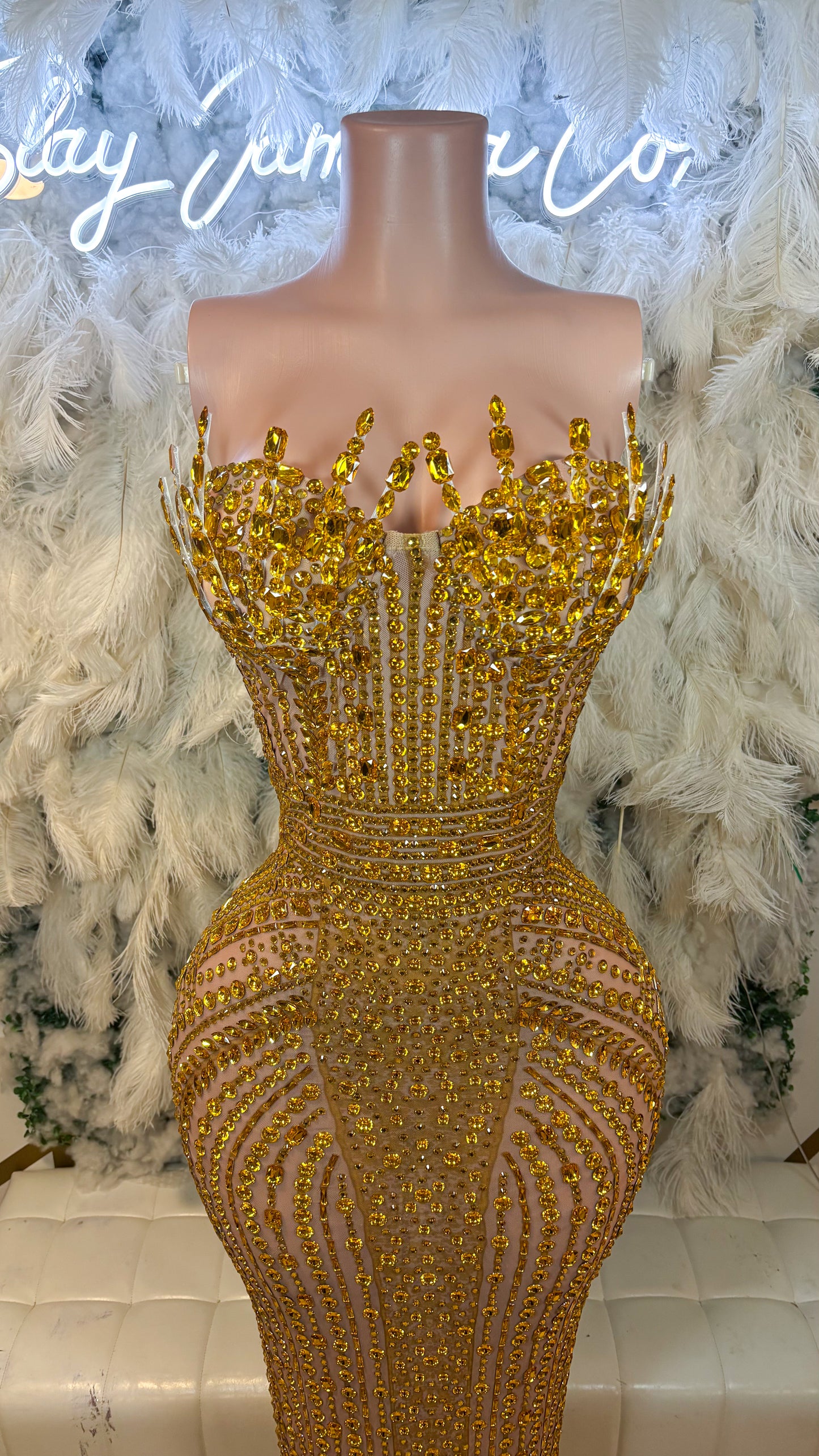 READY TO SHIP  Stunner Forever Rhinestone Maxi Dress -Gold