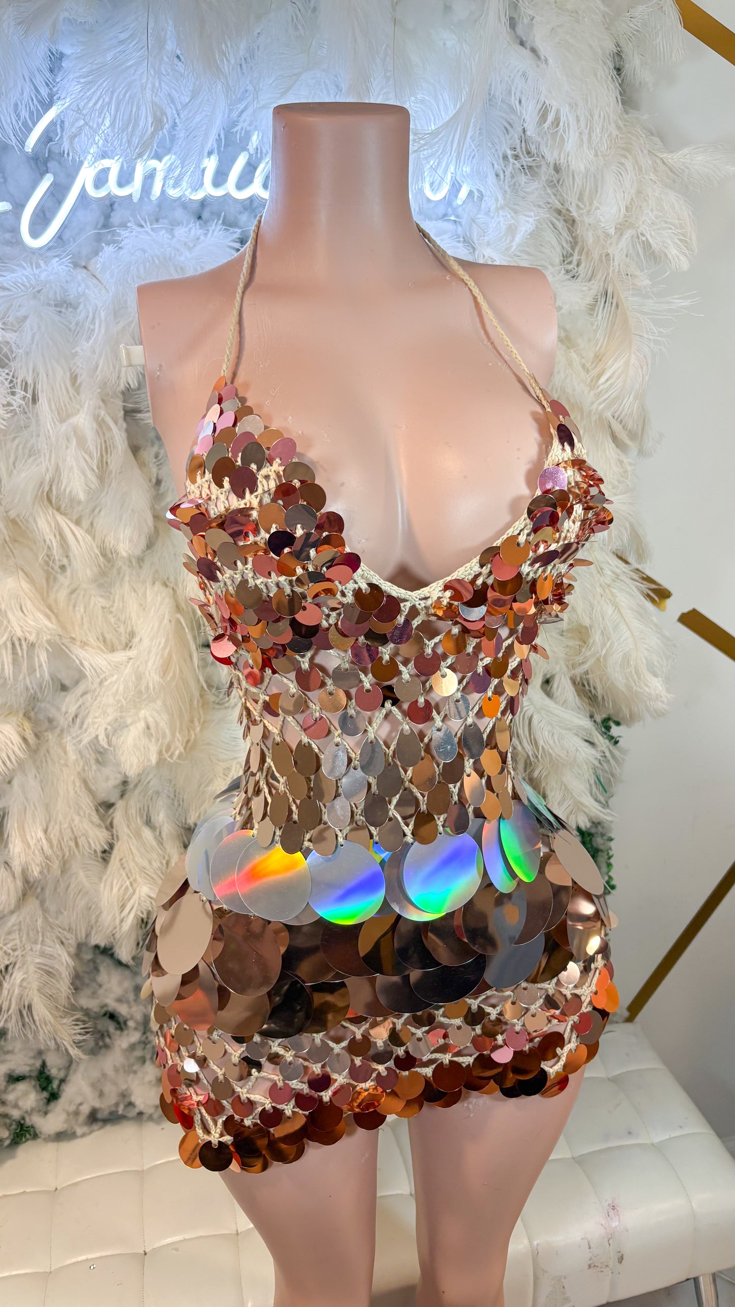 READY TO SHIP Bottles And Lights Knit Assorted Sequin Mini Dress - Rose Silvee Mix