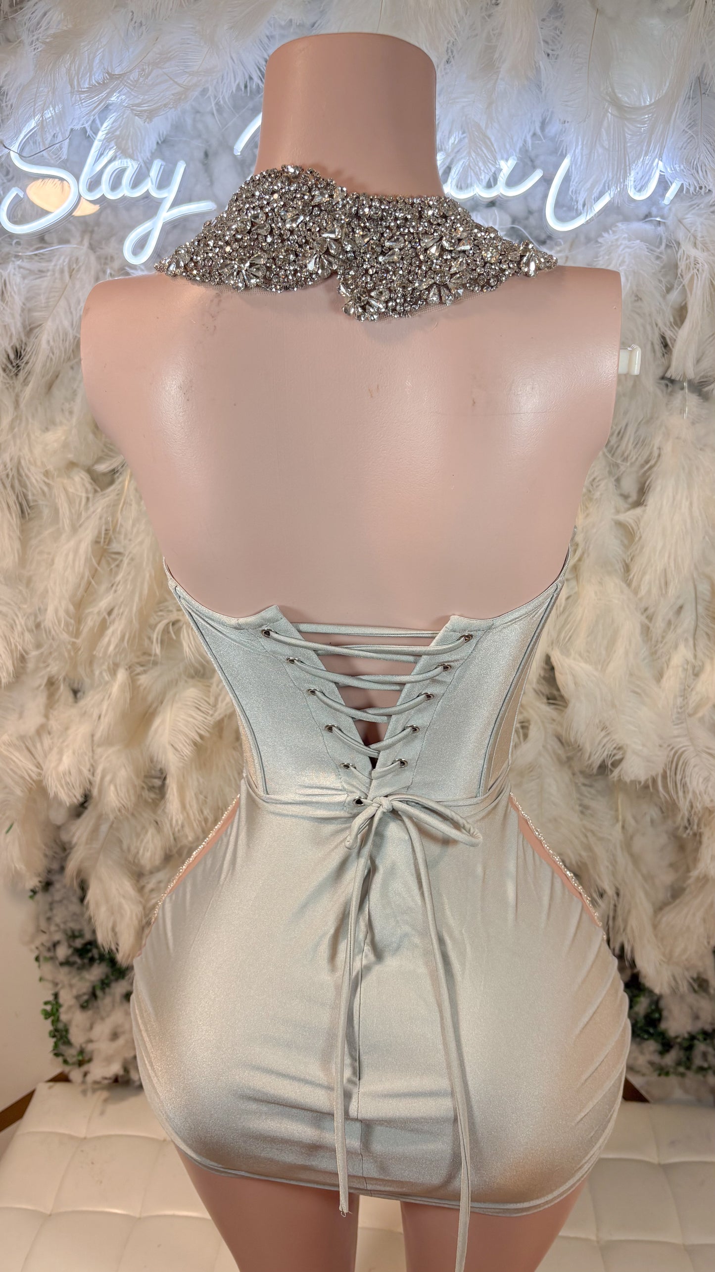 READY TO SHIP His Pretty Issue Luxe Rhinestone Mini Dress With Detachable Choker