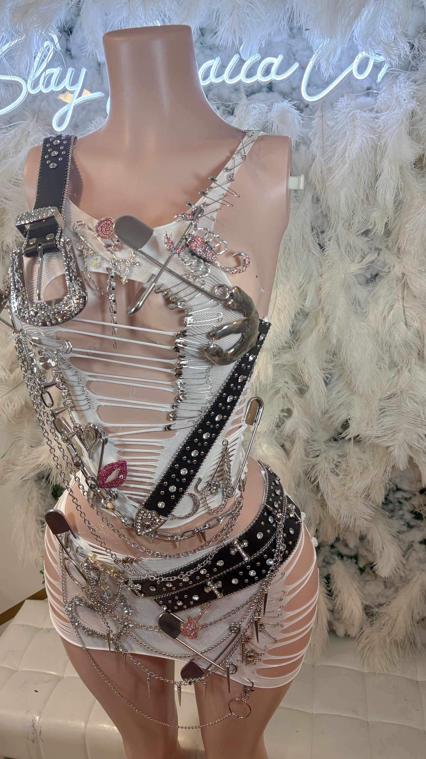 Rebel Tingz Emebellished Mesh Skirt Set