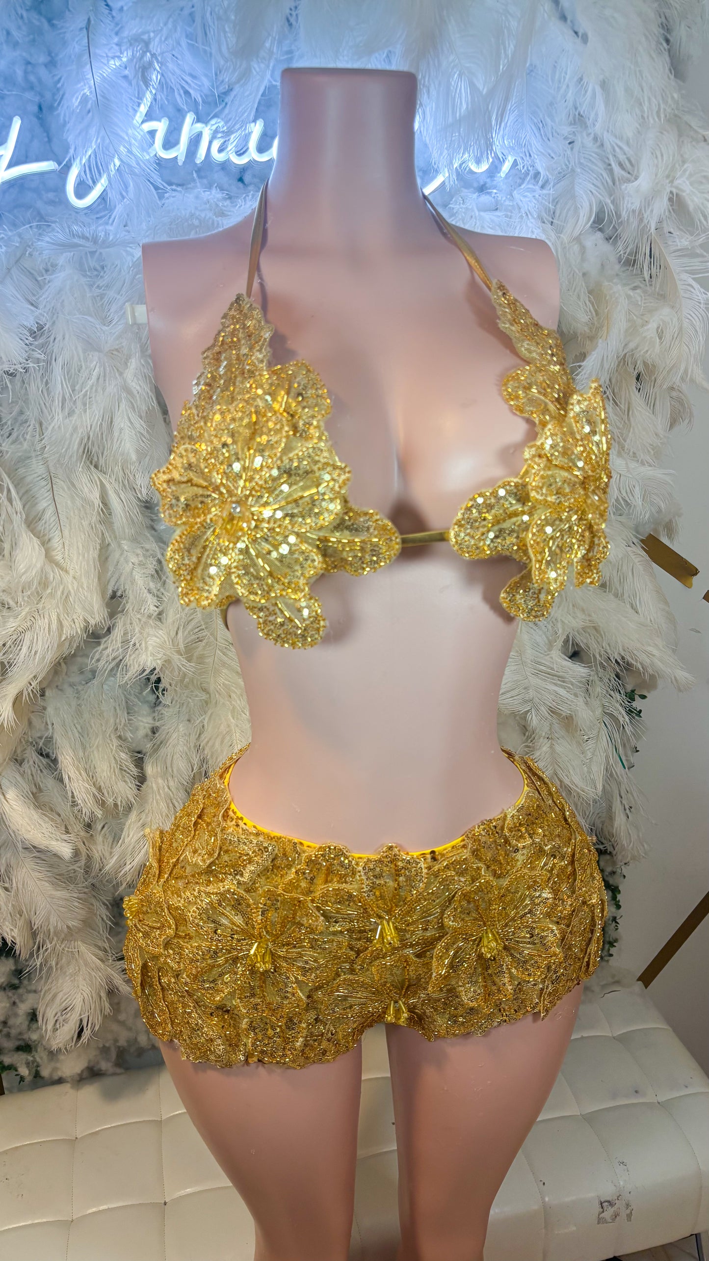 Seychelles  Doll Floral Sequin Shorts Set - Gold