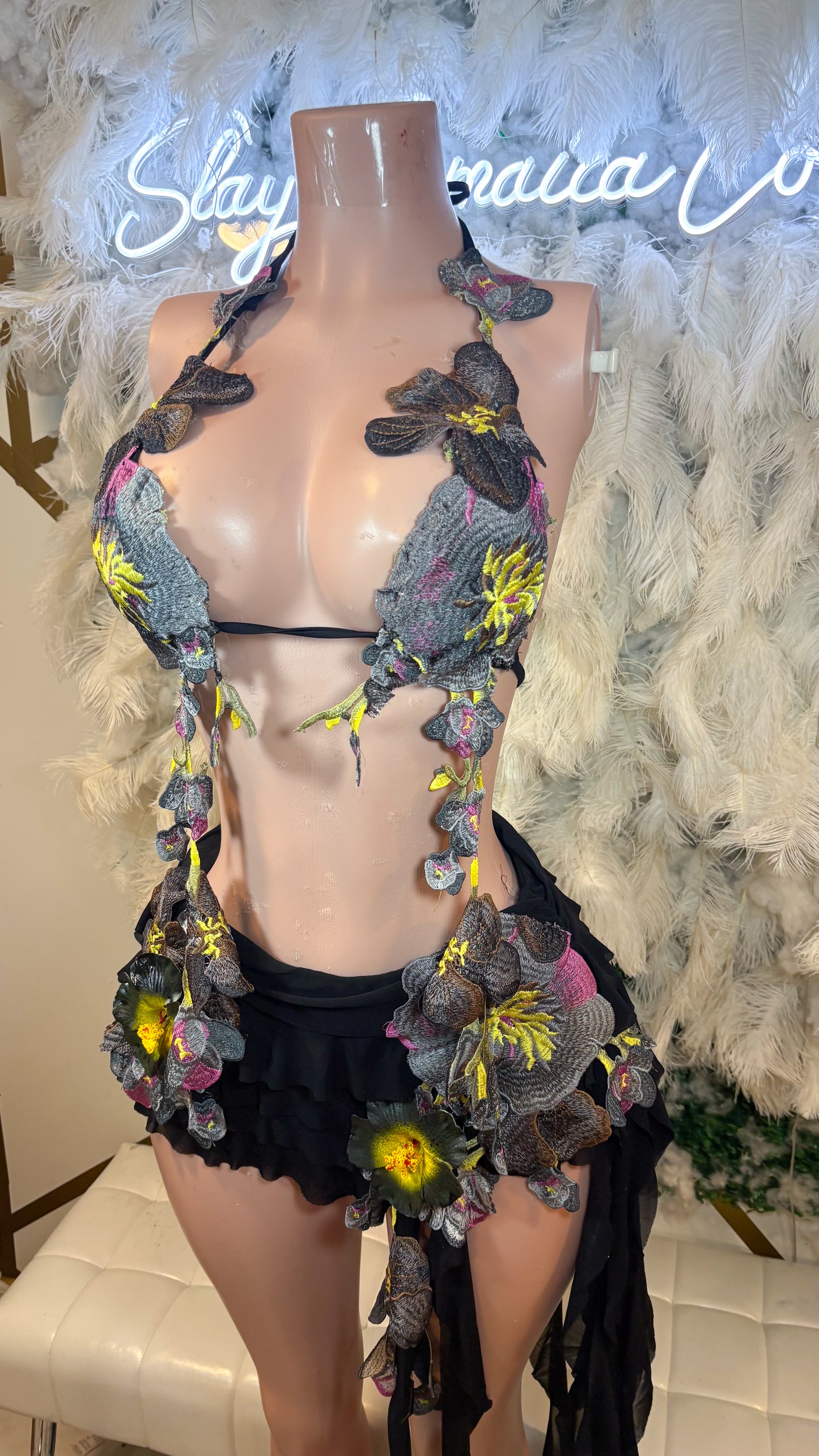 Mojito Sunrise Floral Skirt Set - Black /Grey Combo
