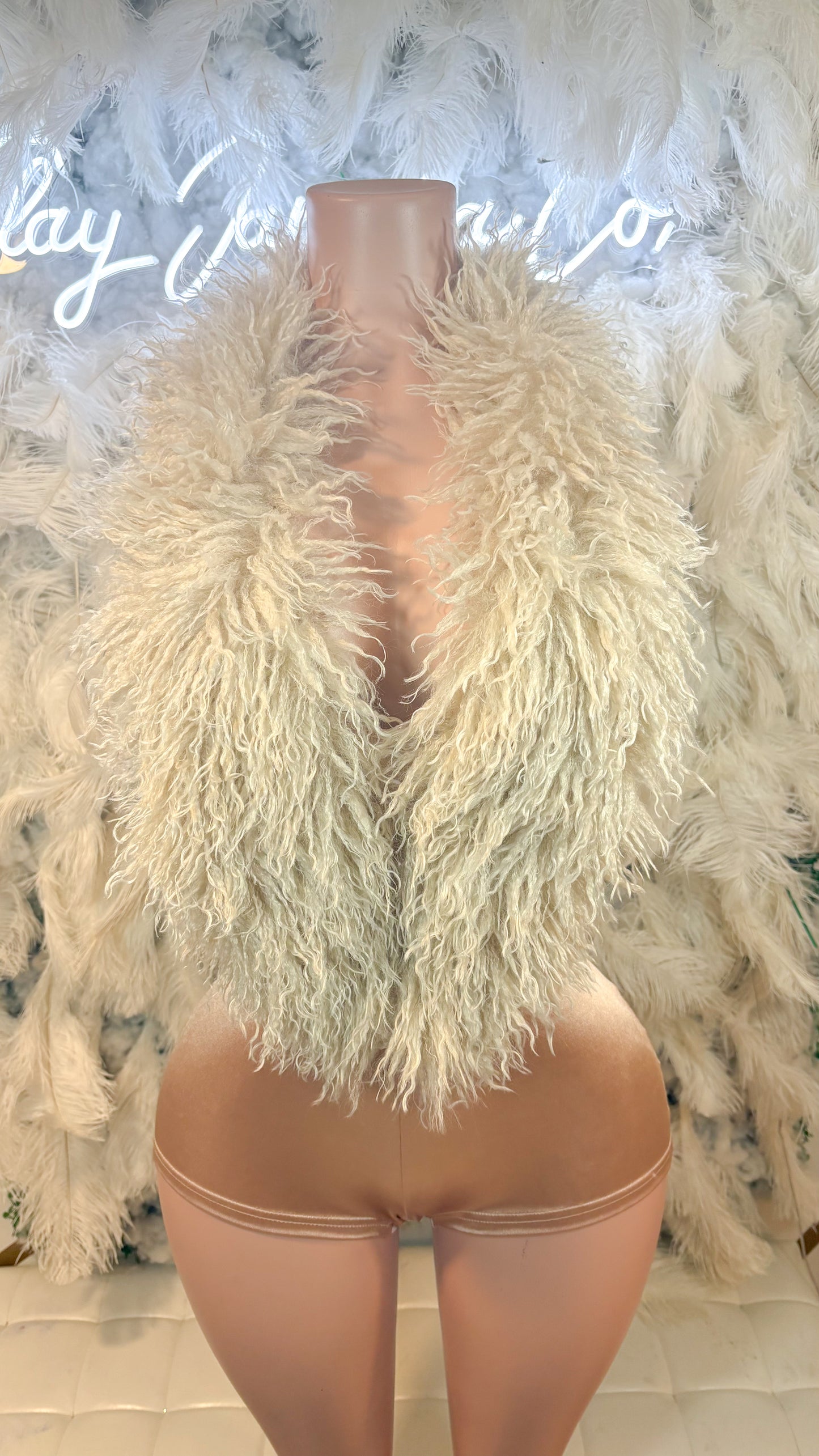 Allure Lifestyle Mongolian Fur Romper- Nude