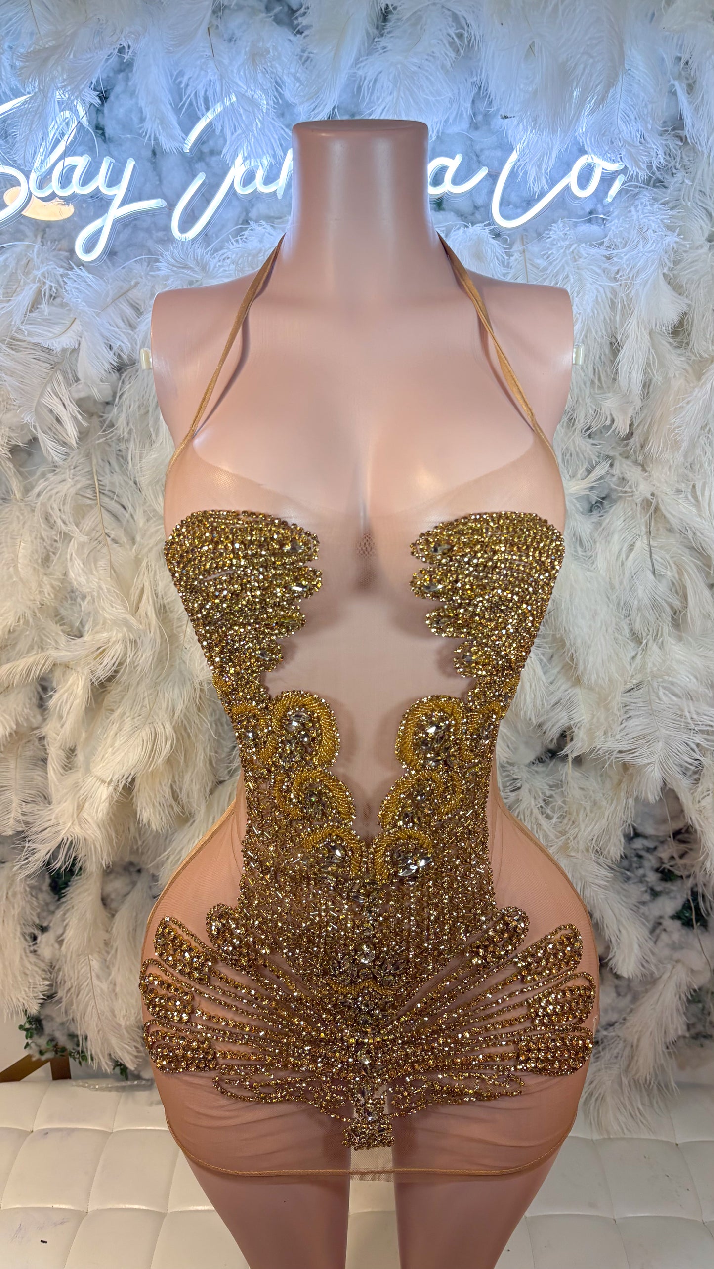 READY TO SHIP Golden Muse Luxe Rhinestone Mini Dress