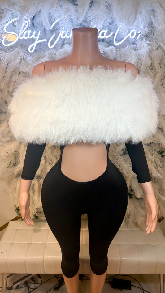 READY TO SHIP Femme Aura Fur Romper - White / Black Combo