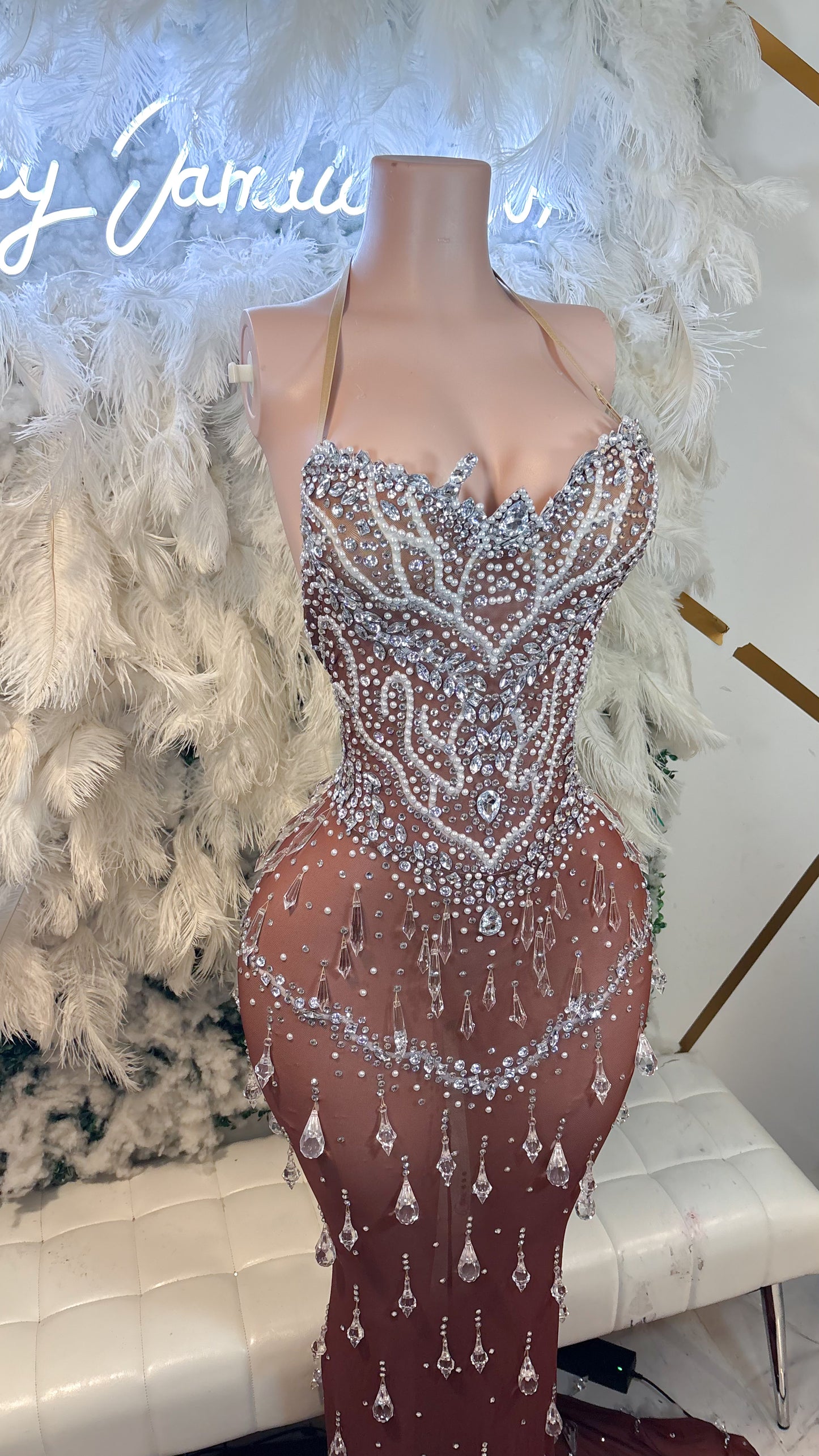 READY TO SHIP Teardrops Of Luxe Rhinestone Maxi Mesh Dress