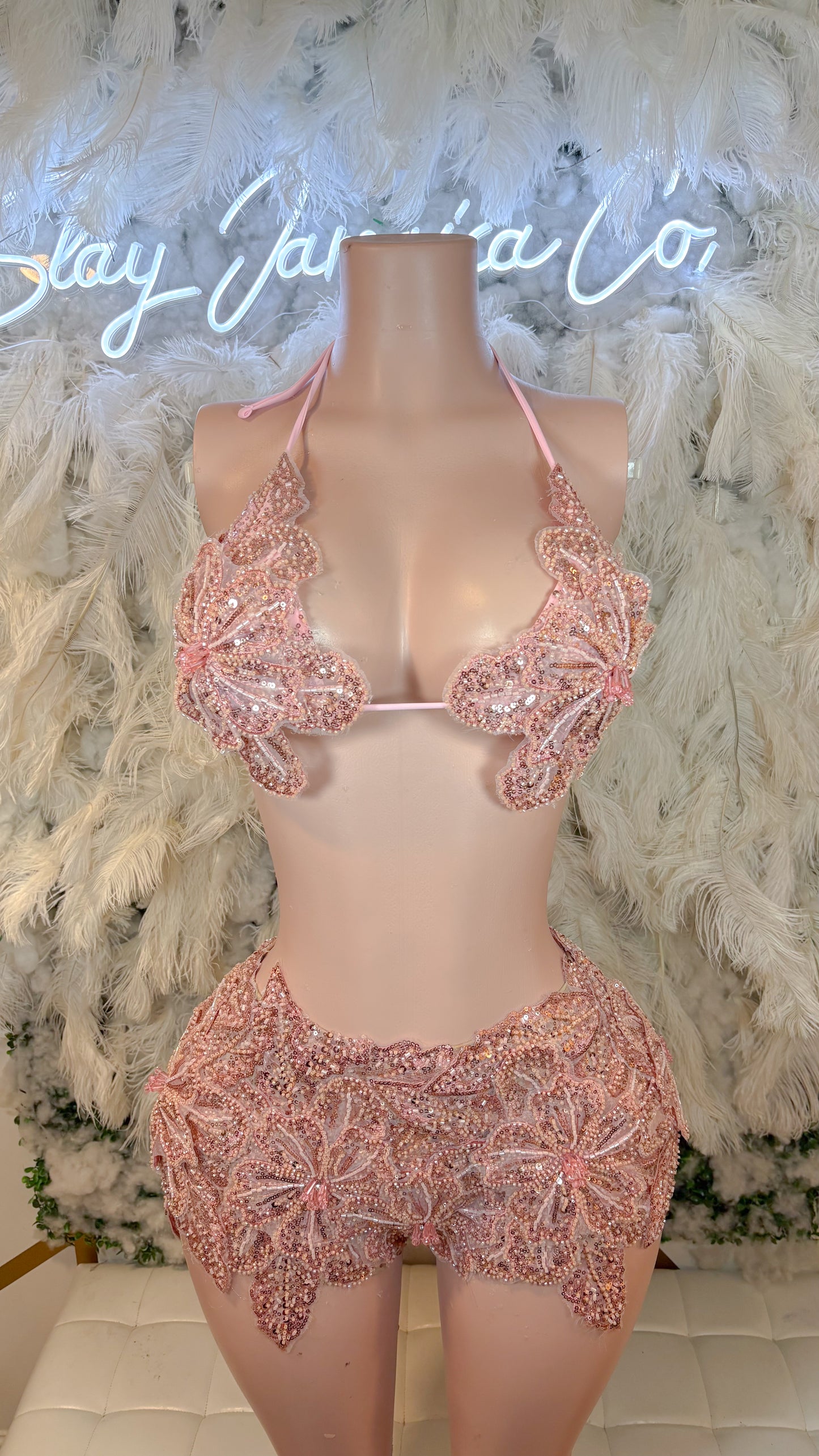 Seychelles  Doll Floral Sequin Shorts Set - Rose Pink