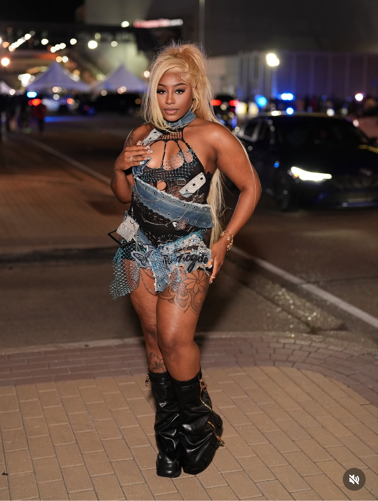 Denim Dolly Embellished Mesh Dress