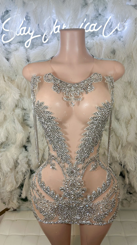 READY TO SHIP First Place Doll Luxe Rhinestone Mesh Mini Dress
