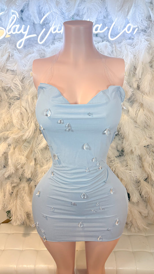 Crystal Teardrops Mesh Mini Backless Dress