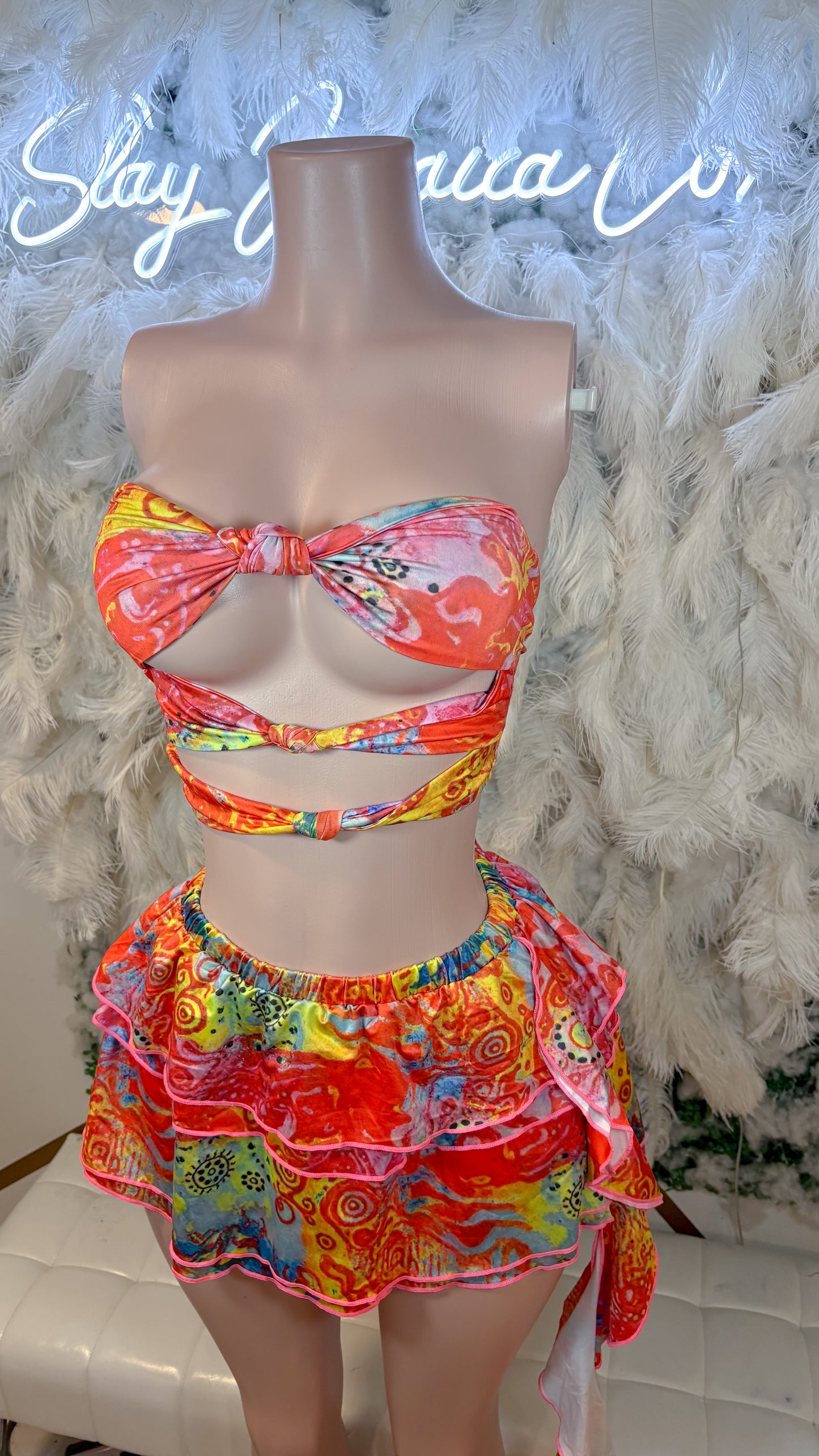 READY TO SHIP Coral Floral Skirt Set