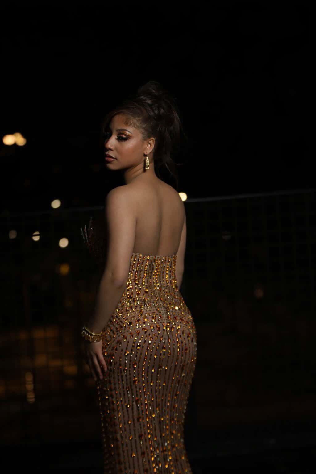 READY TO SHIP  Stunner Forever Rhinestone Maxi Dress -Gold