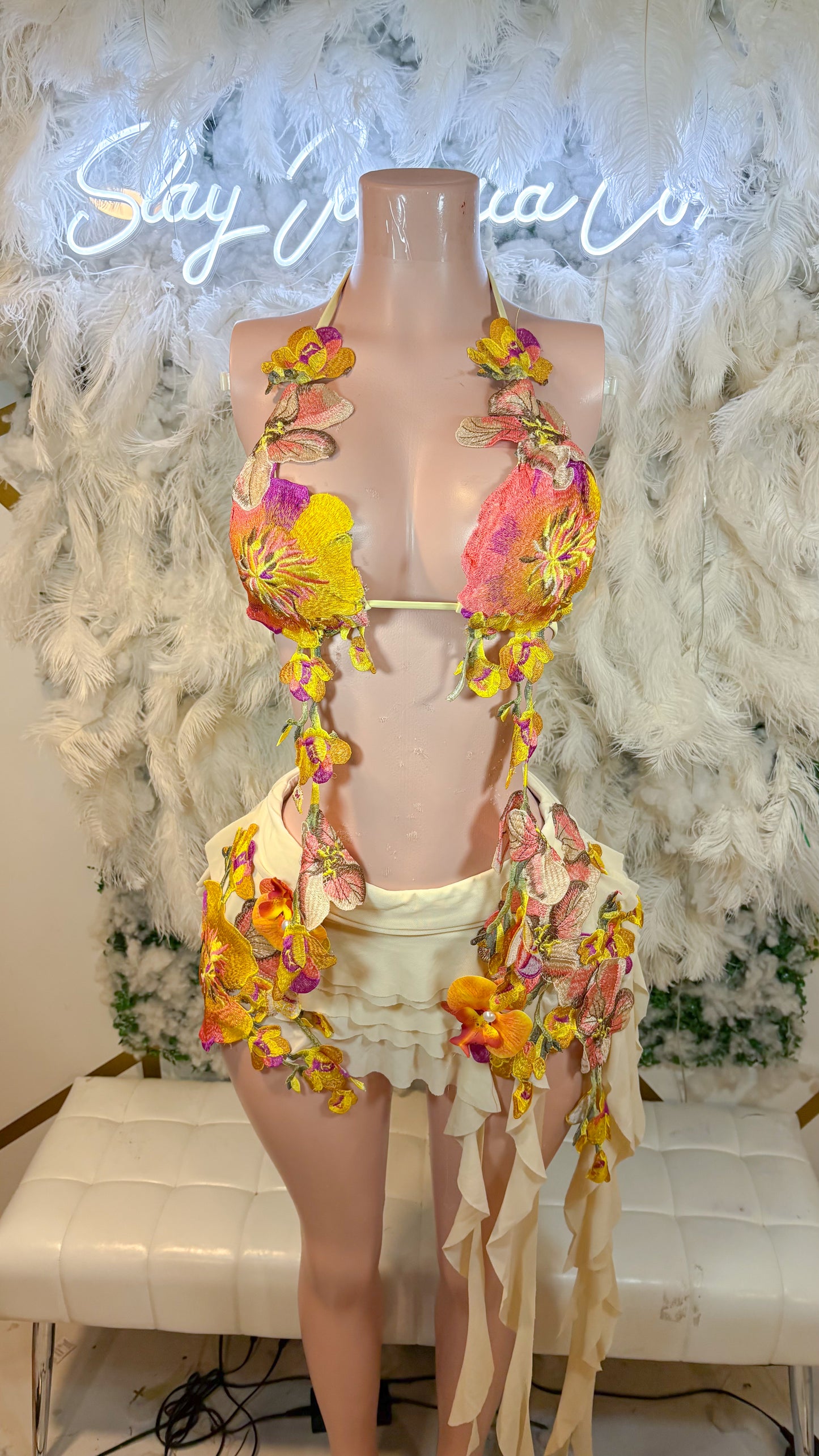 Hawaiian Mojito Sunrise Floral Skirt Set - Yellow Combo