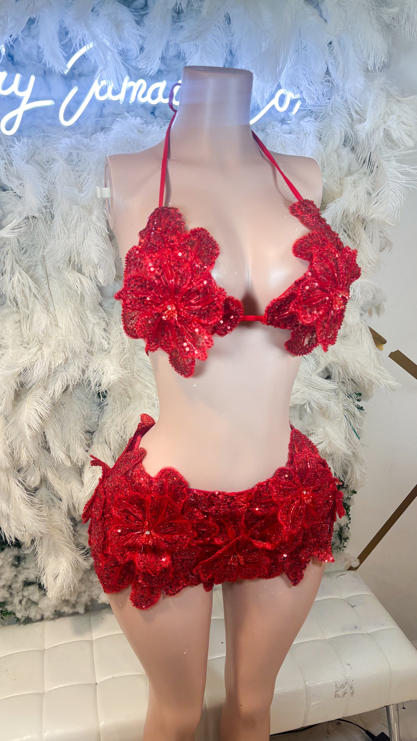 Seychelles Doll Floral Sequin Shorts Set - Red