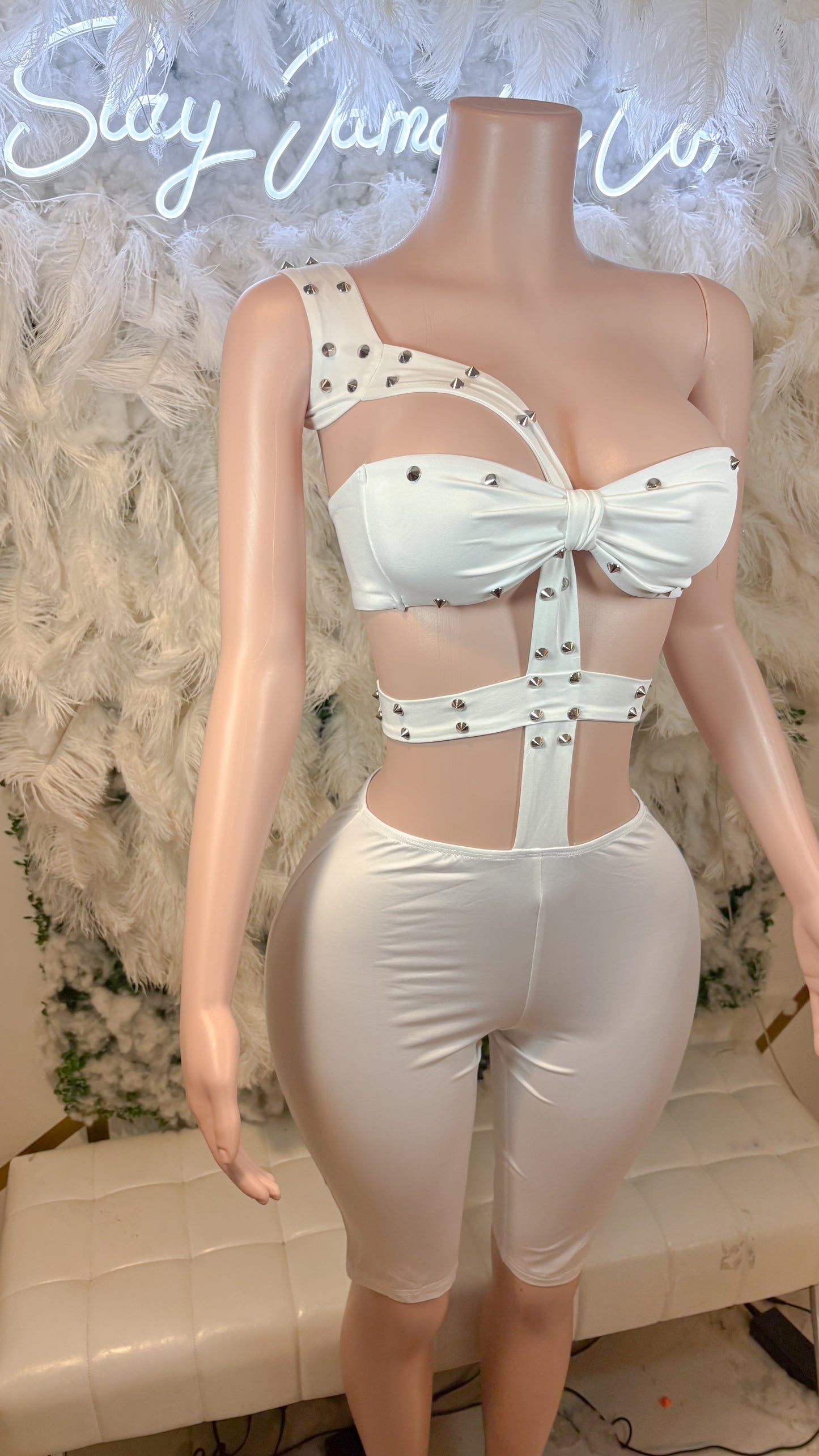 Like A Rockstar Romper Set - White