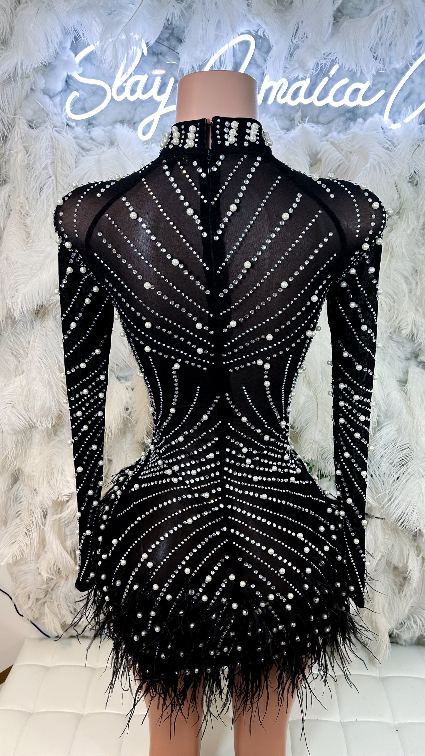 Top Notch Pearl Luxe Mini Dress -Black
