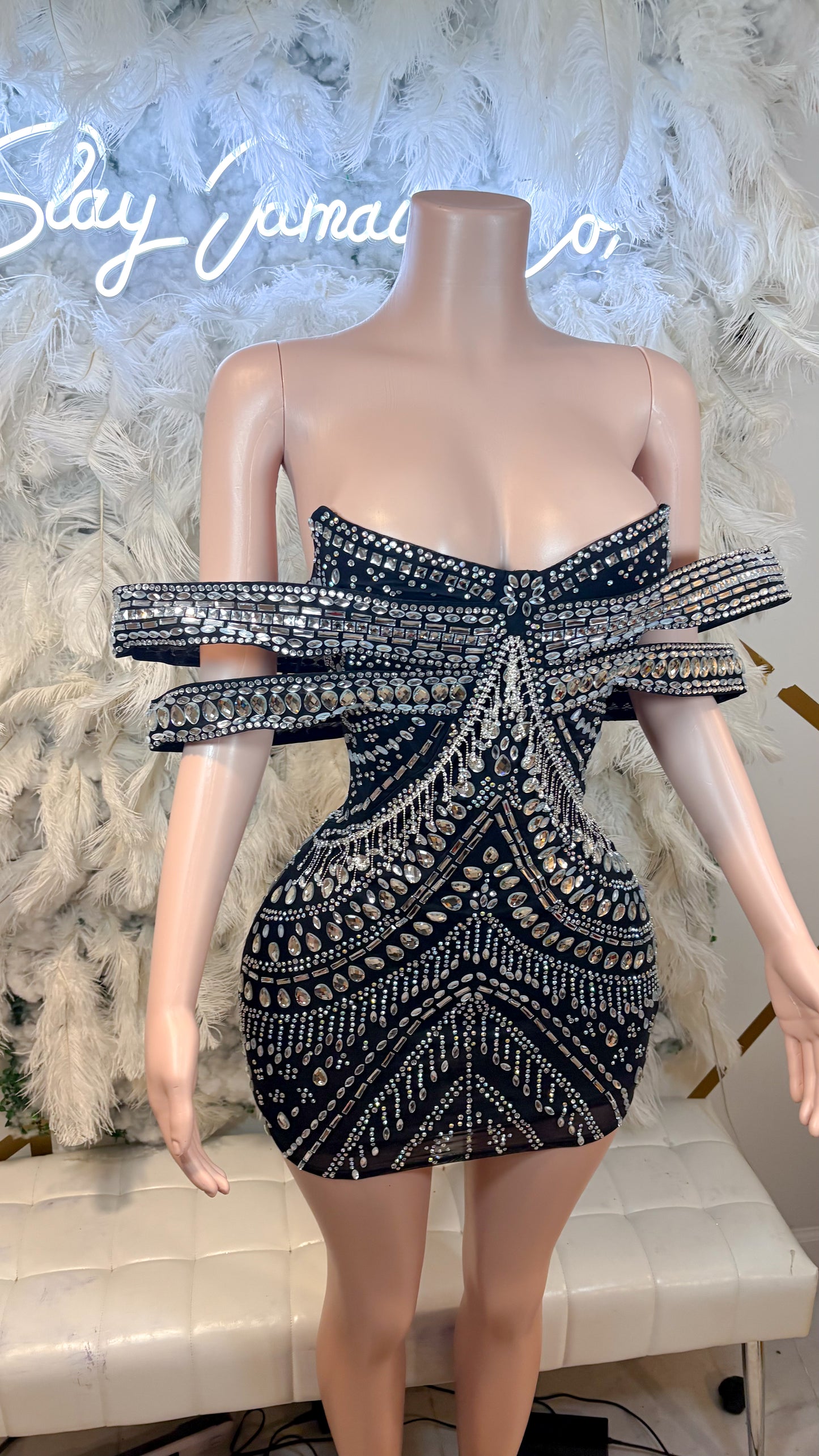 Ready To Ship Her Majesty Rhinestone Mini Dress