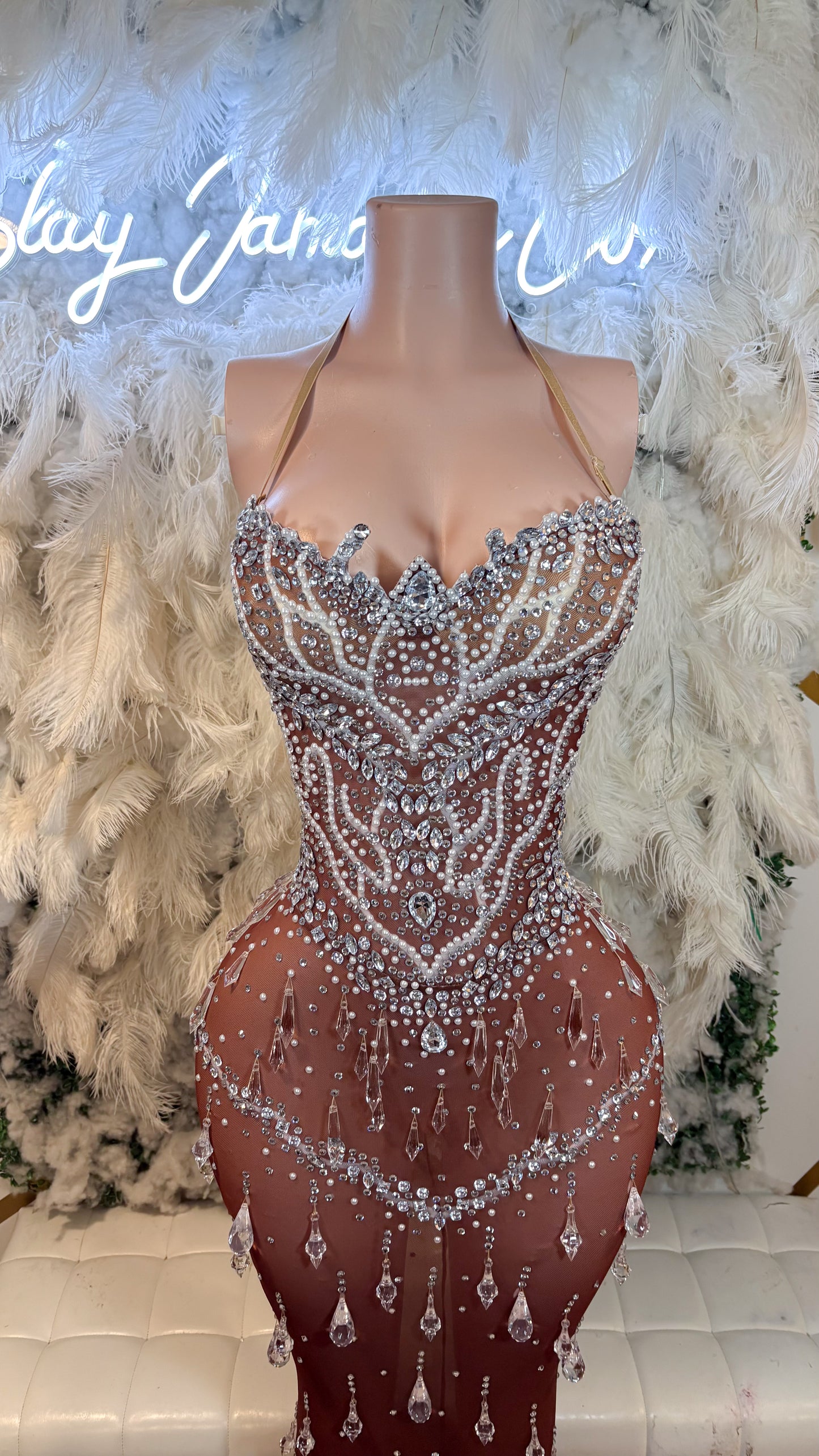 READY TO SHIP Teardrops Of Luxe Rhinestone Maxi Mesh Dress