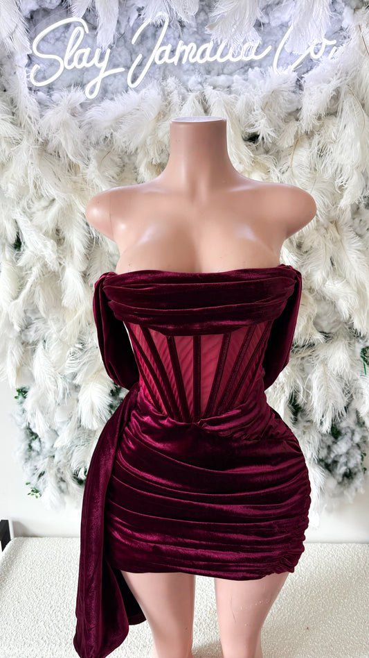 A Touch Of Velvet Corset Mini Dress - Burgundy